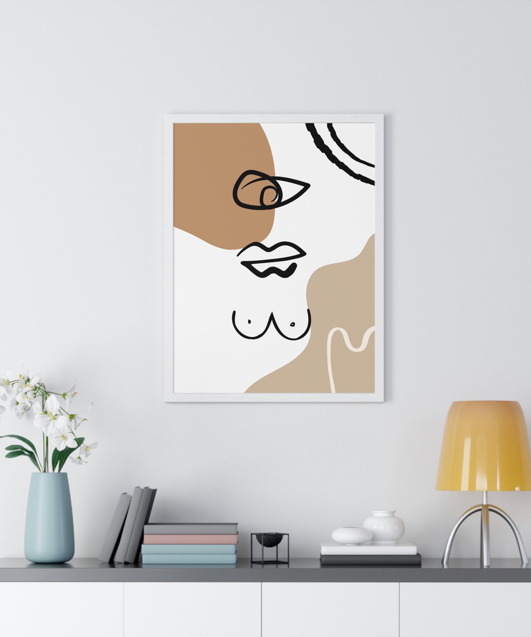 Abstract Human Form Art – Framed Line Drawing