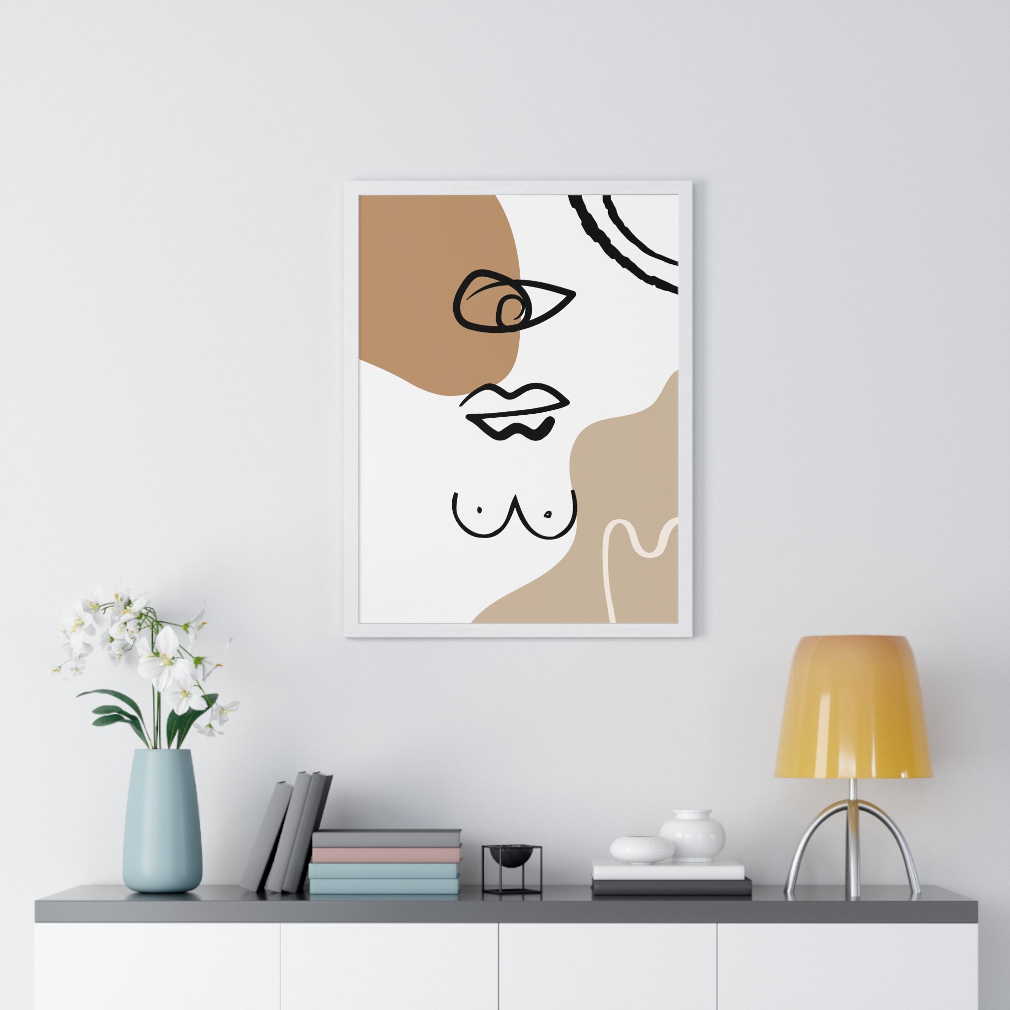 Abstract Human Form Art – Framed Line Drawing