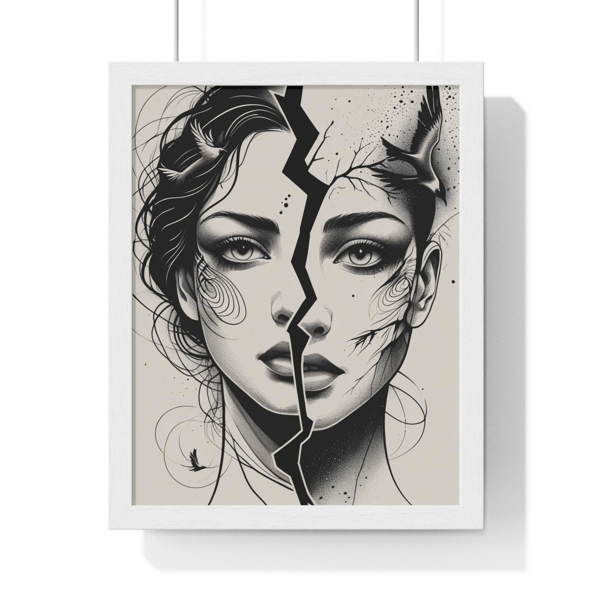 Vertical Framed Poster, Women Split Face Home Decor Art Modern Wall Unique Gift Inspirational Artwork, Wall Hanging Art Print - Gallory Hive