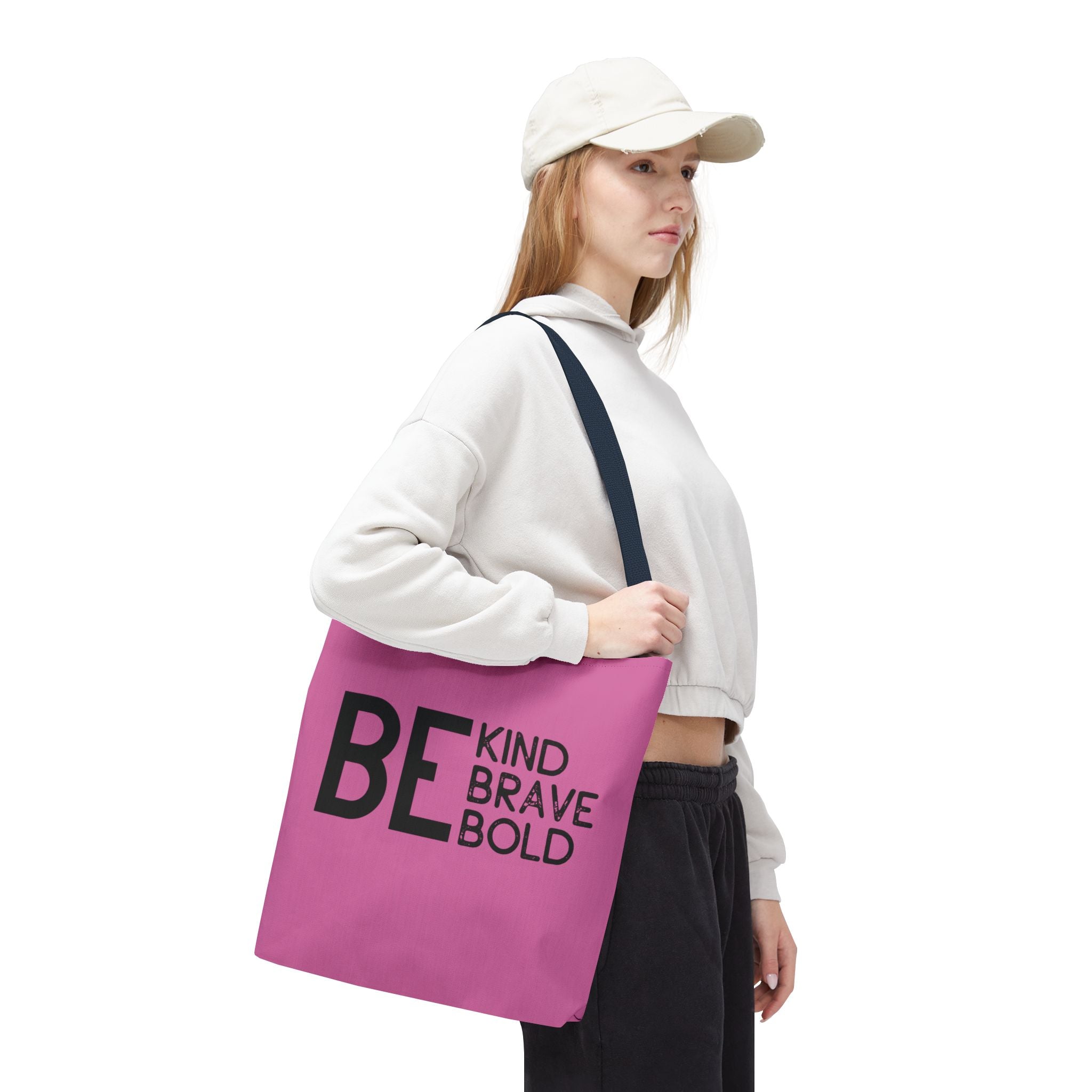Inspirational Tote Bag - Be Kind Brave Bold - Eco-Friendly Carryall - Light Pink