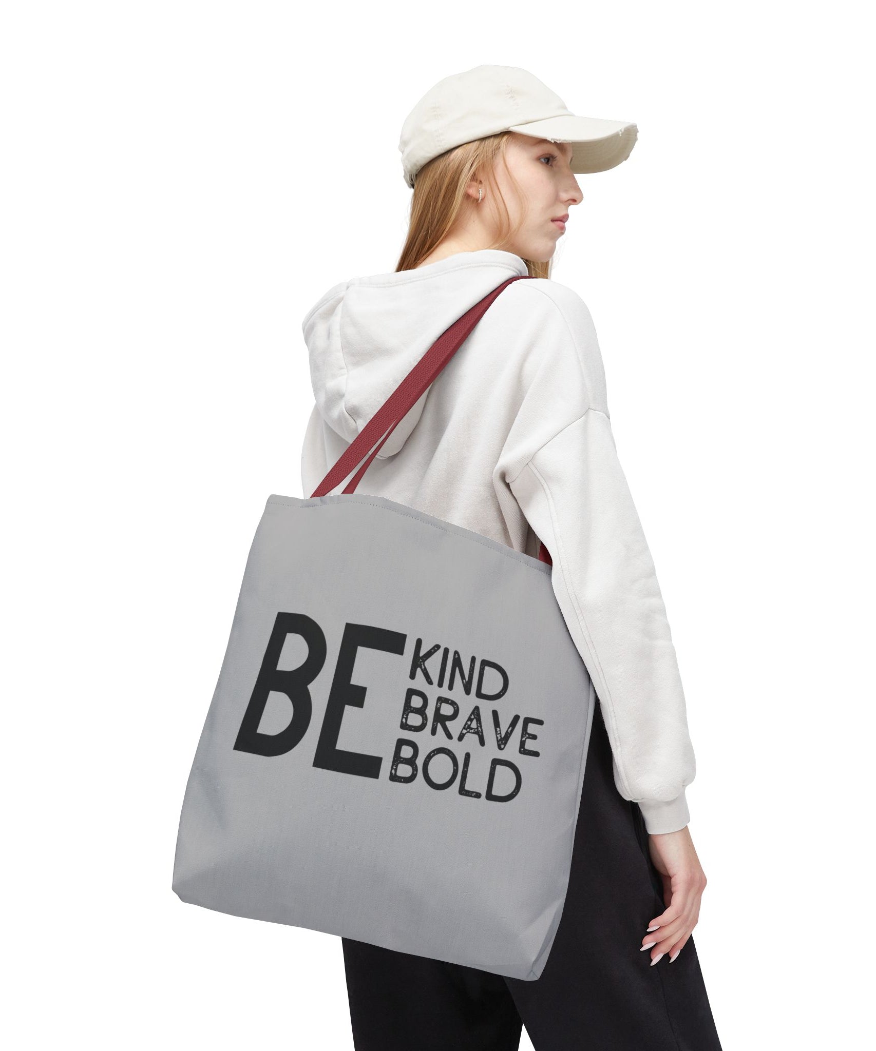 Inspirational Tote Bag - Be Kind Brave Bold - Eco-Friendly Carryall - Light Grey