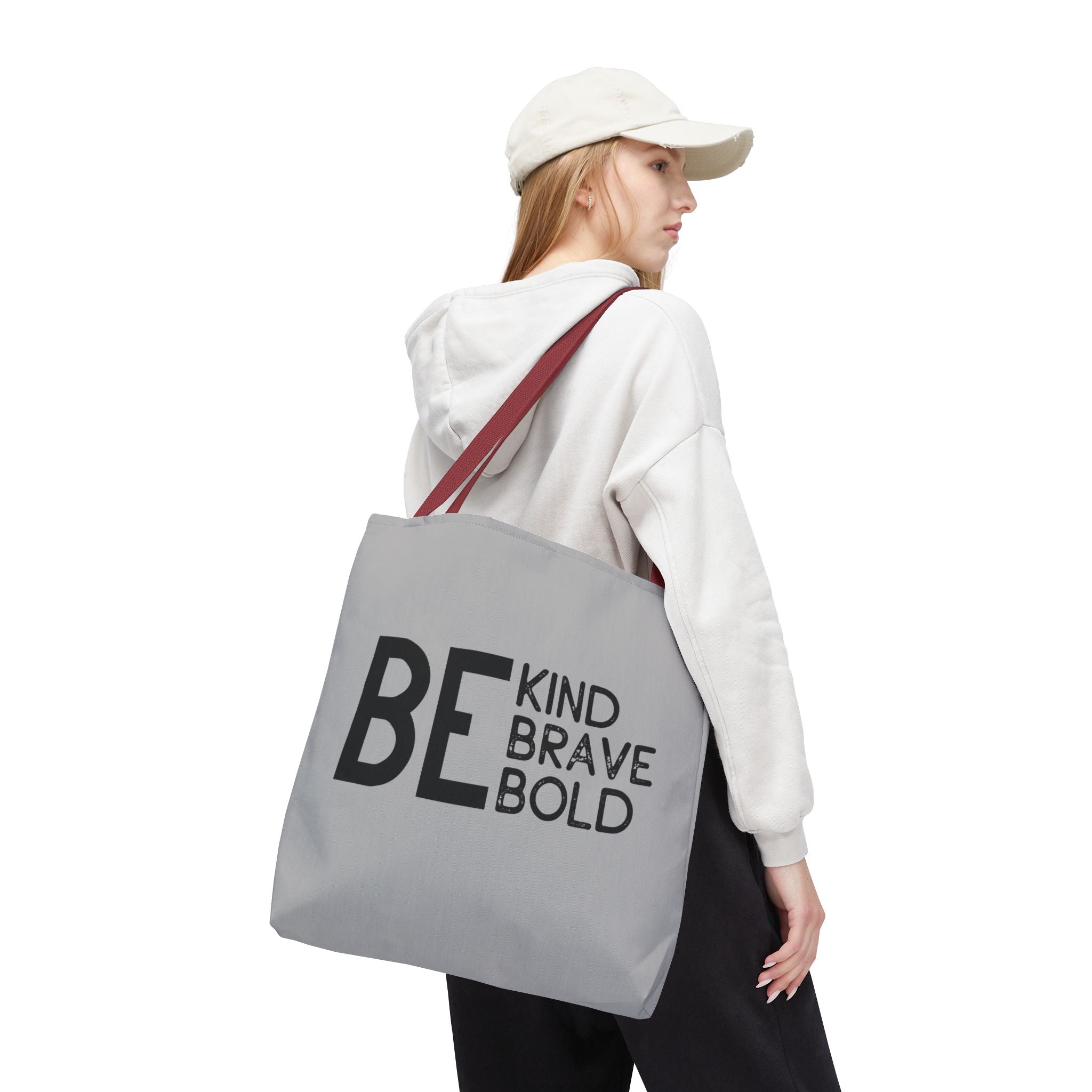 Inspirational Tote Bag - Be Kind Brave Bold - Eco-Friendly Carryall - Light Grey