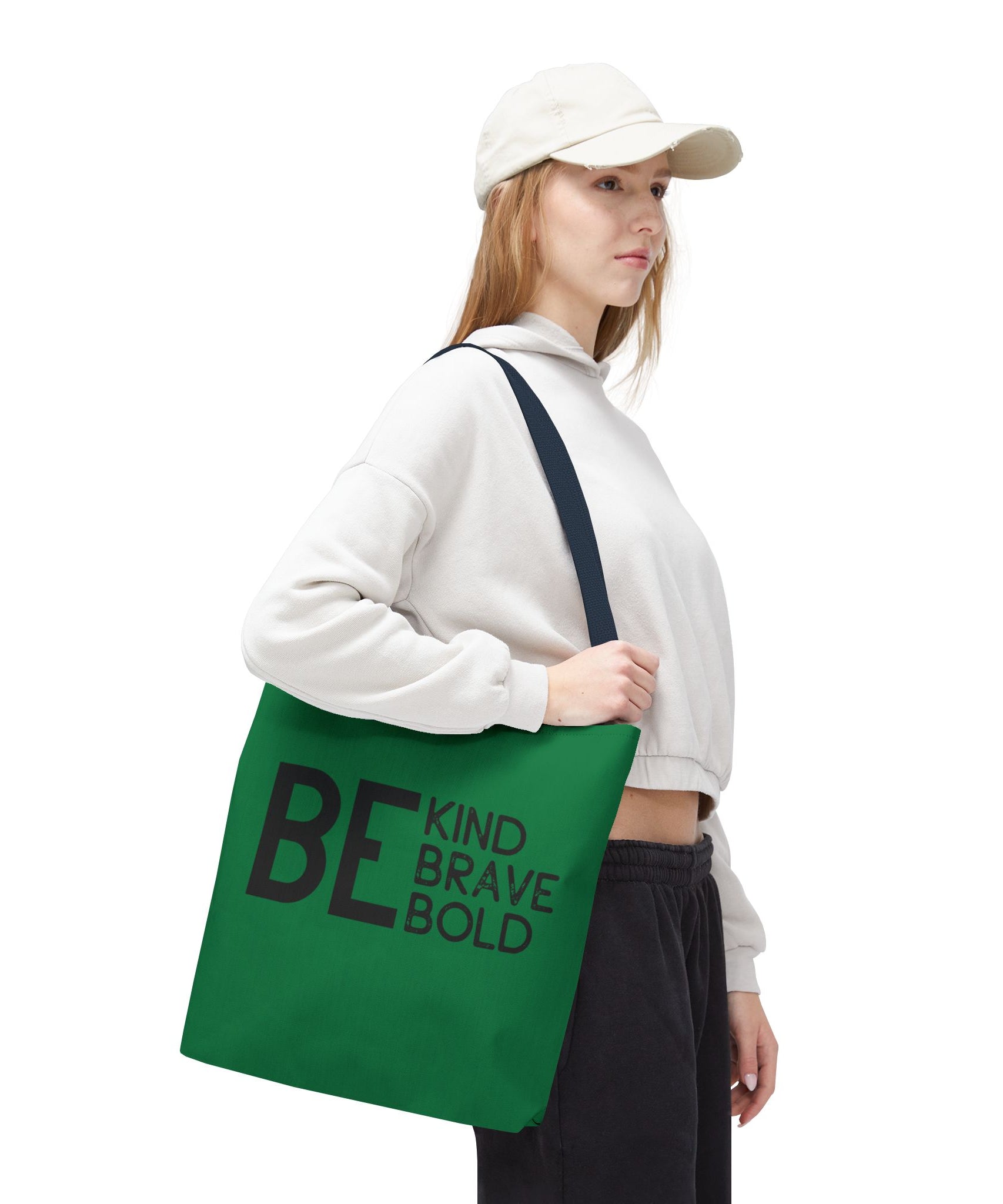 Inspirational Tote Bag - Be Kind Brave Bold - Eco-Friendly Carryall - Dark Green