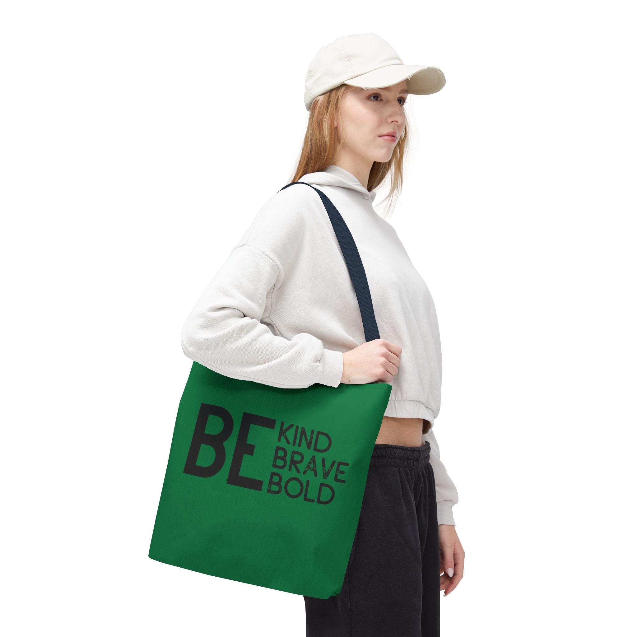 Inspirational Tote Bag - Be Kind Brave Bold - Eco-Friendly Carryall - Dark Green