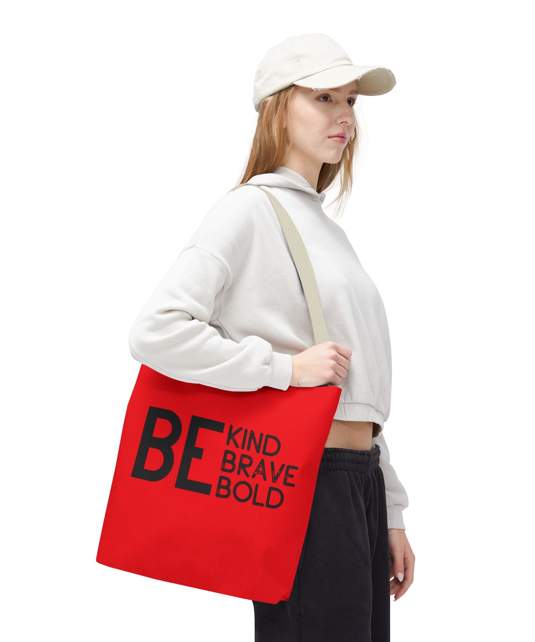 Inspirational Tote Bag - Be Kind Brave Bold - Eco-Friendly Carryall - Red