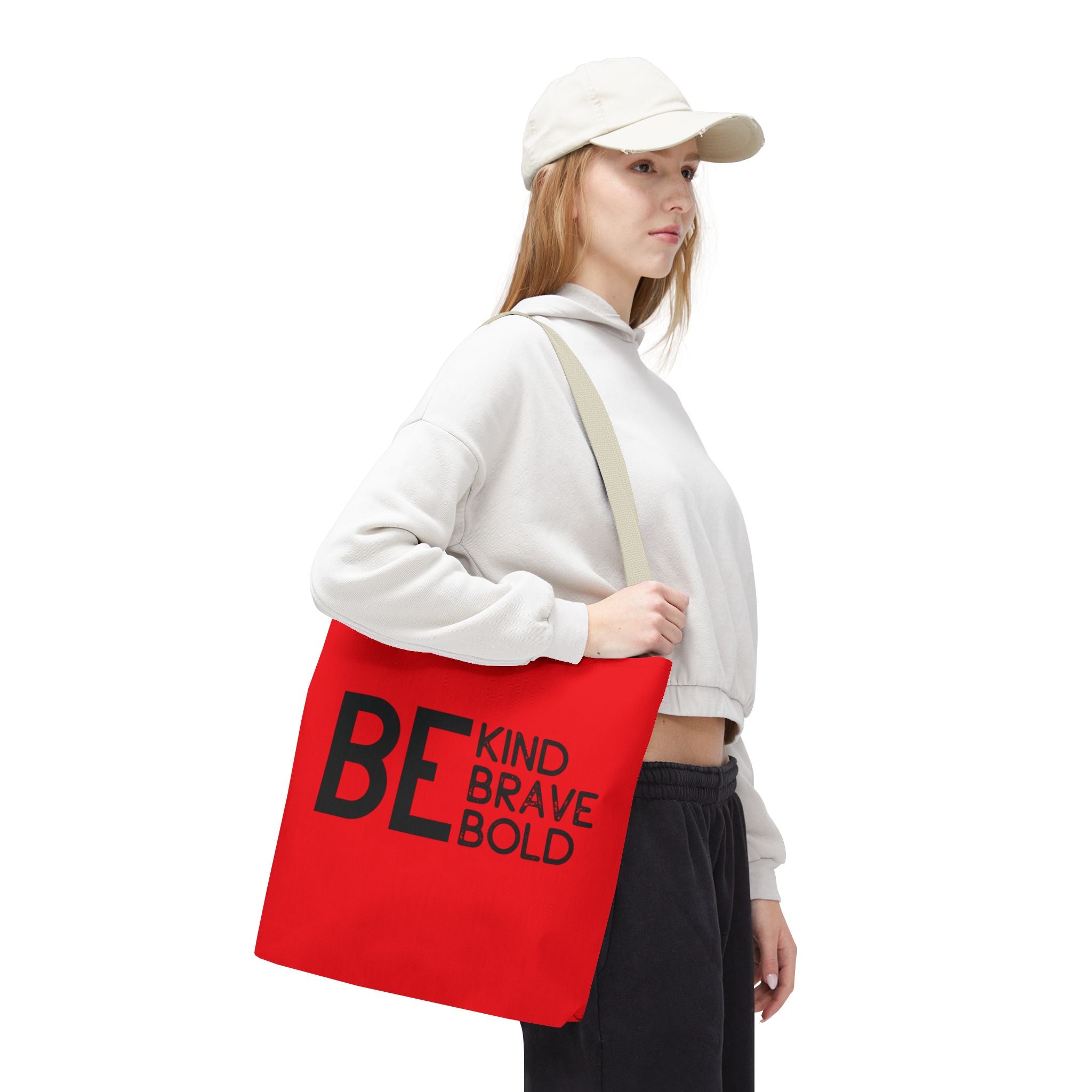 Inspirational Tote Bag - Be Kind Brave Bold - Eco-Friendly Carryall - Red
