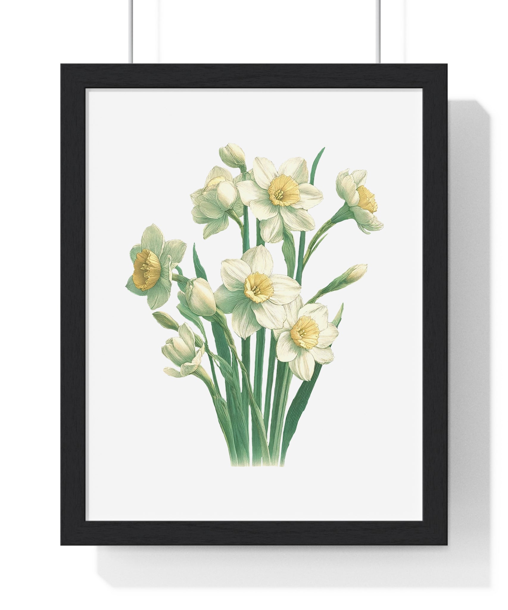 December Birth Month Flower Wall Art – Narcissus Botanical Illustration in Wooden Frame | Hope, Good Fortune & Renewal