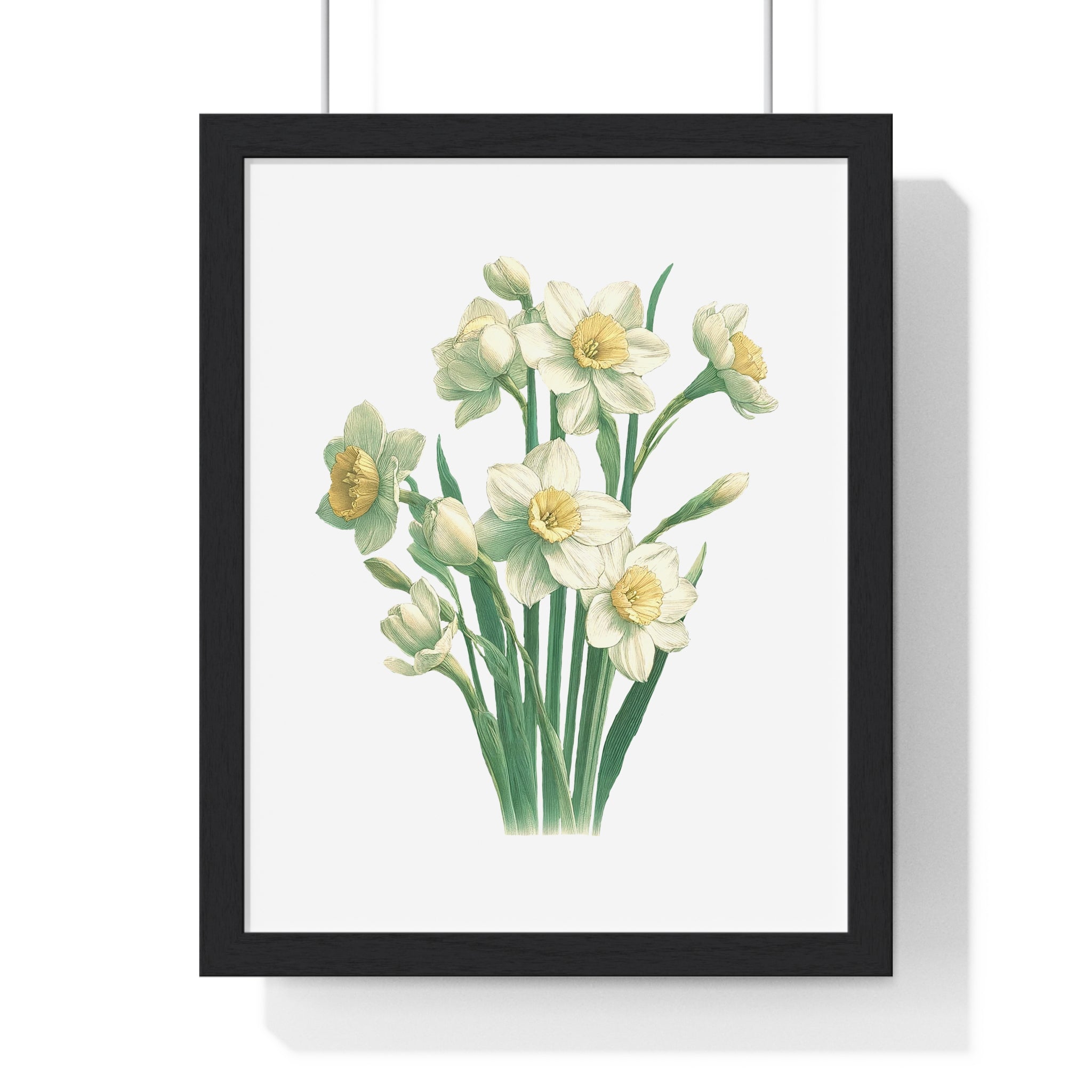December Birth Month Flower Wall Art – Narcissus Botanical Illustration in Wooden Frame | Hope, Good Fortune & Renewal