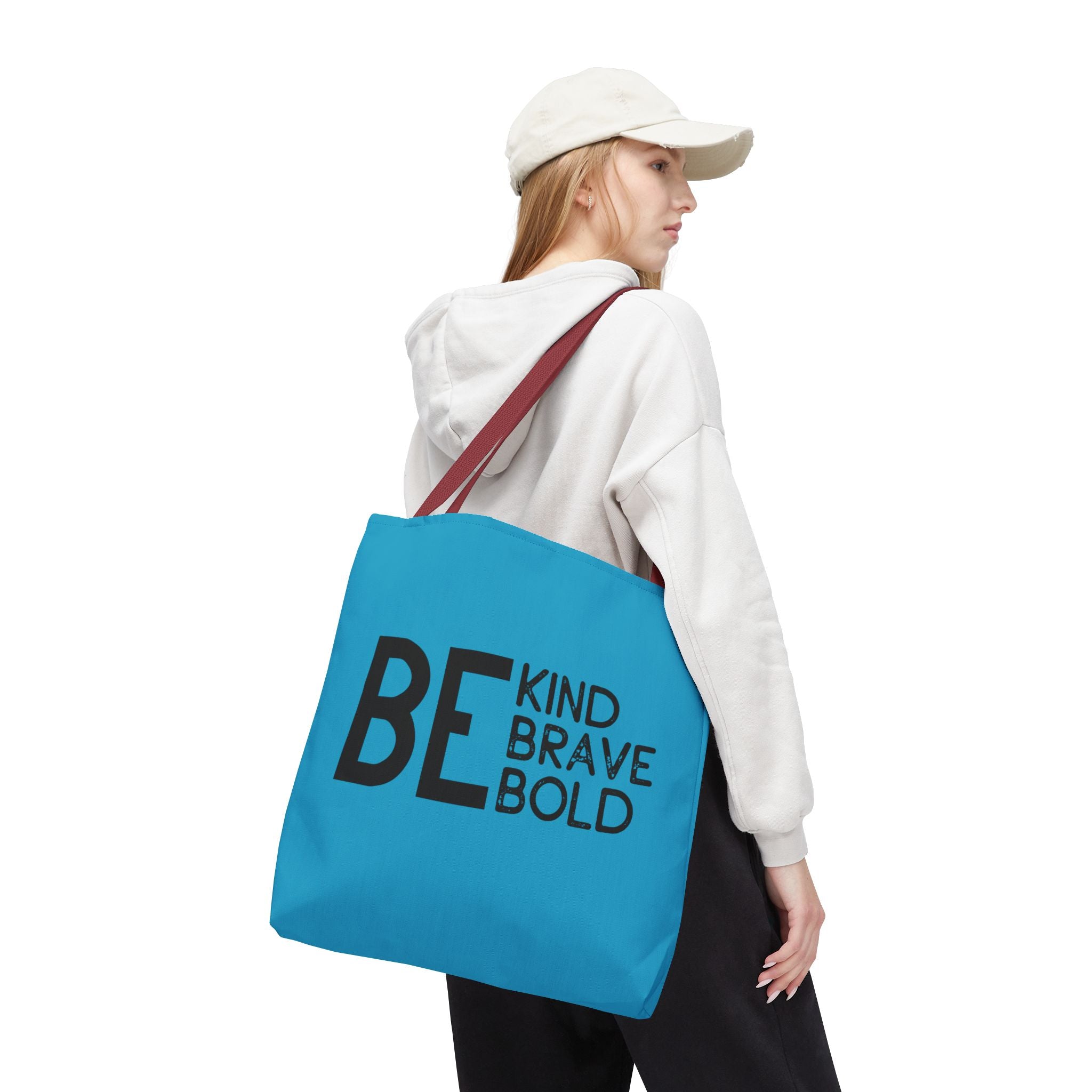 Inspirational Tote Bag - Be Kind Brave Bold - Eco-Friendly Carryall - Turquoise