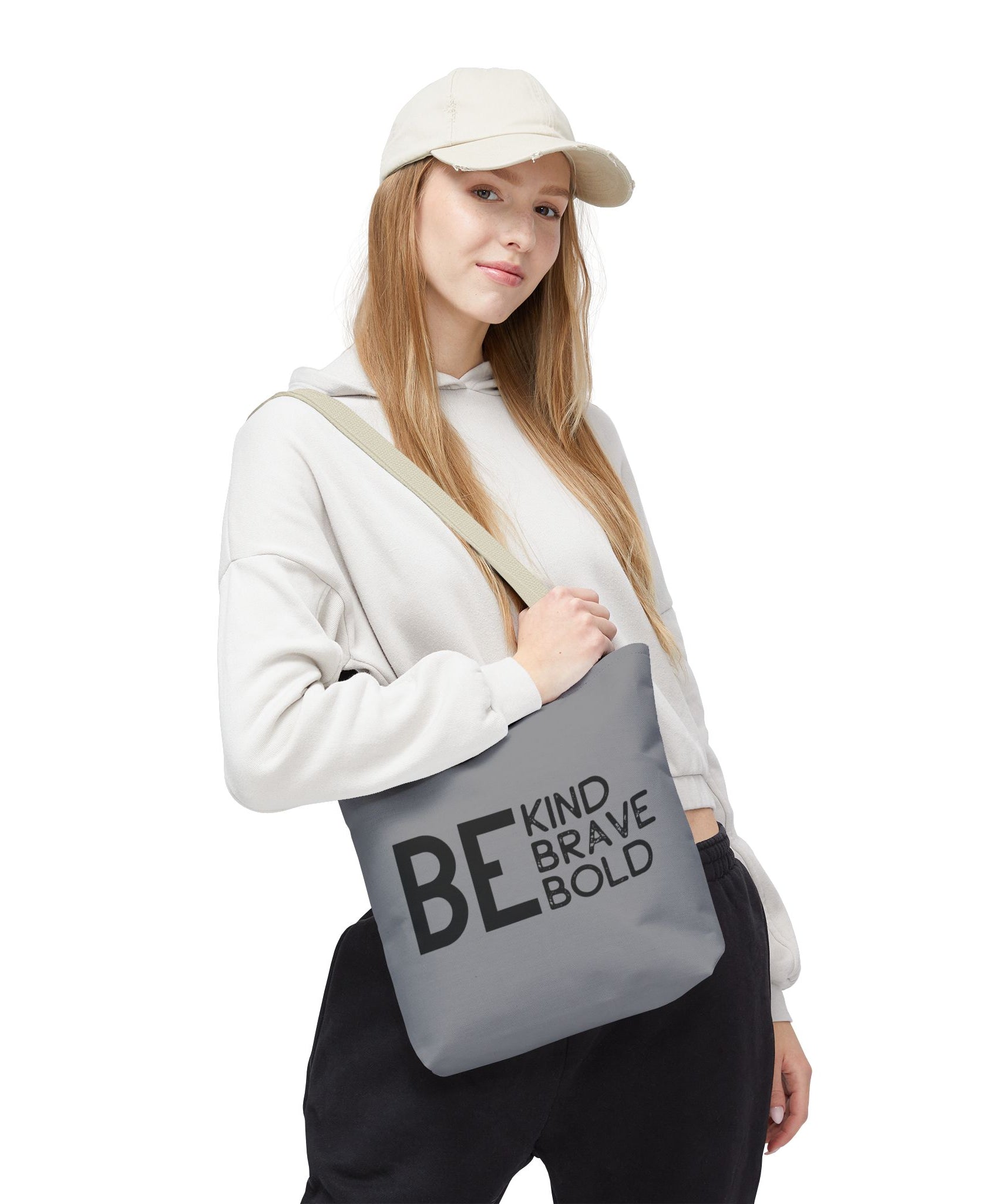 Inspirational Tote Bag - Be Kind Brave Bold - Eco-Friendly Carryall - Grey