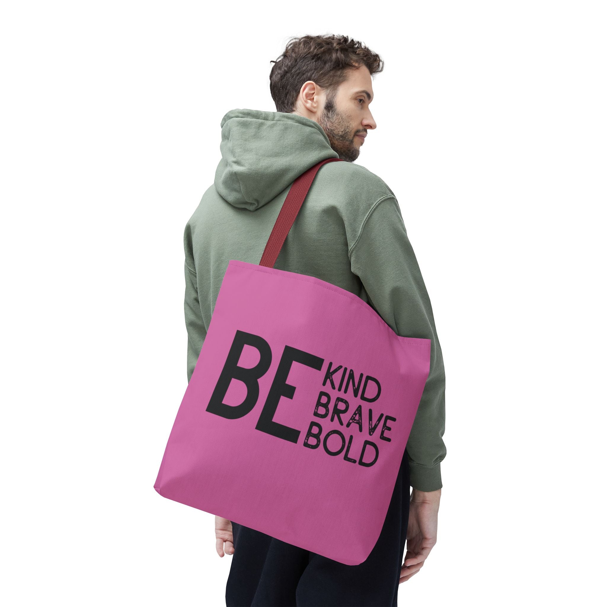 Inspirational Tote Bag - Be Kind Brave Bold - Eco-Friendly Carryall - Light Pink