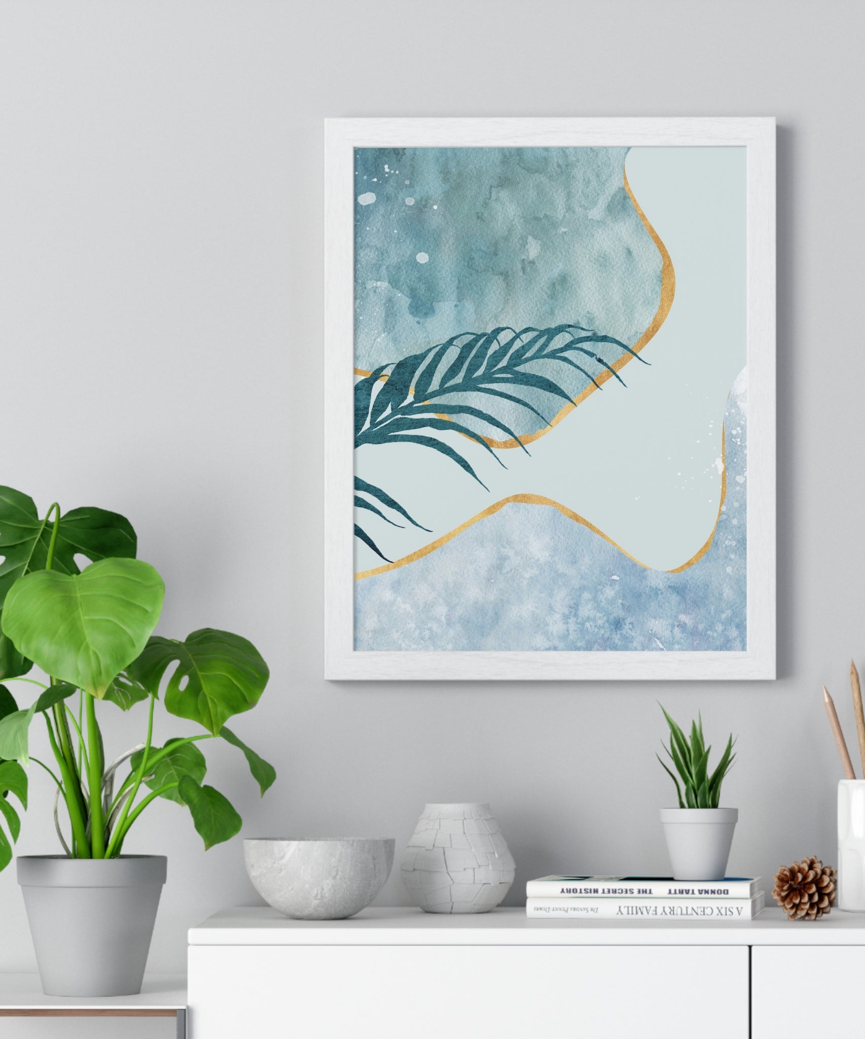 Abstract Leaf Prints on Wooden Frame – Modern Wall Art | Gallory Hive