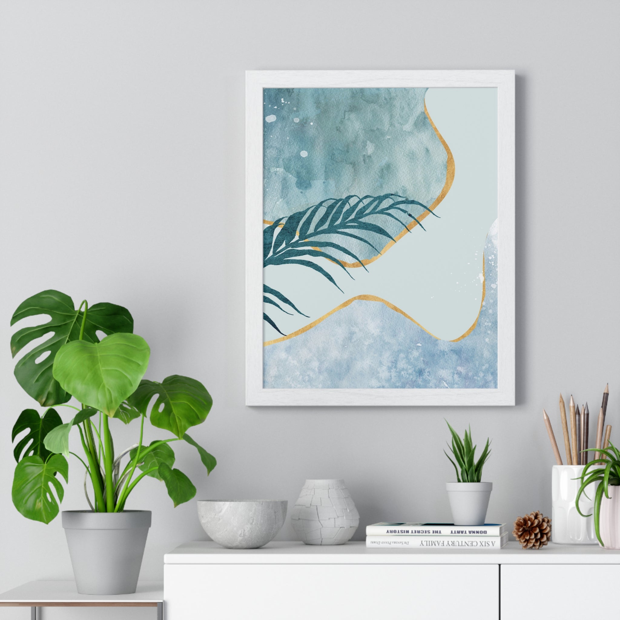 Abstract Leaf Prints on Wooden Frame – Modern Wall Art | Gallory Hive