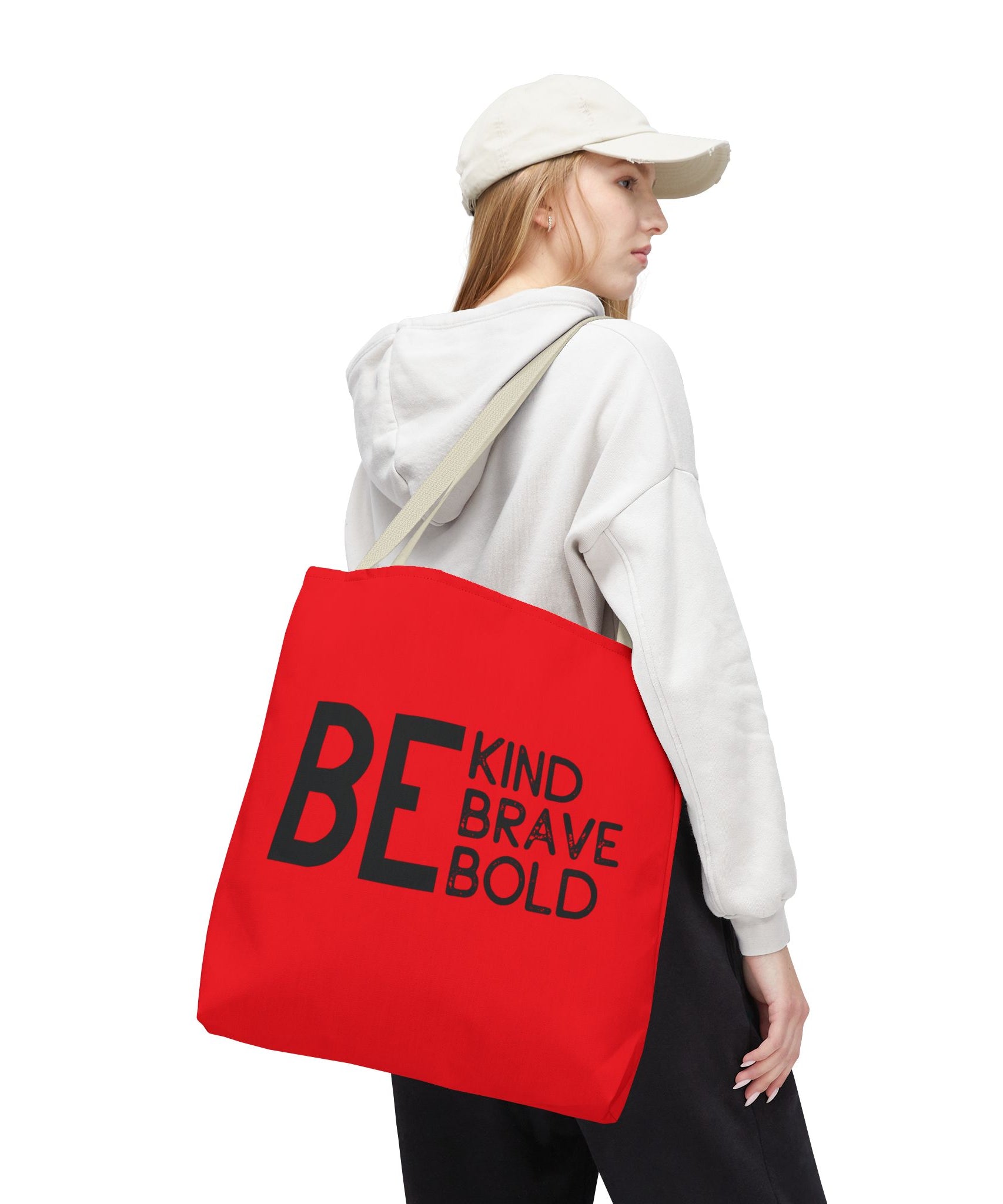 Inspirational Tote Bag - Be Kind Brave Bold - Eco-Friendly Carryall - Red