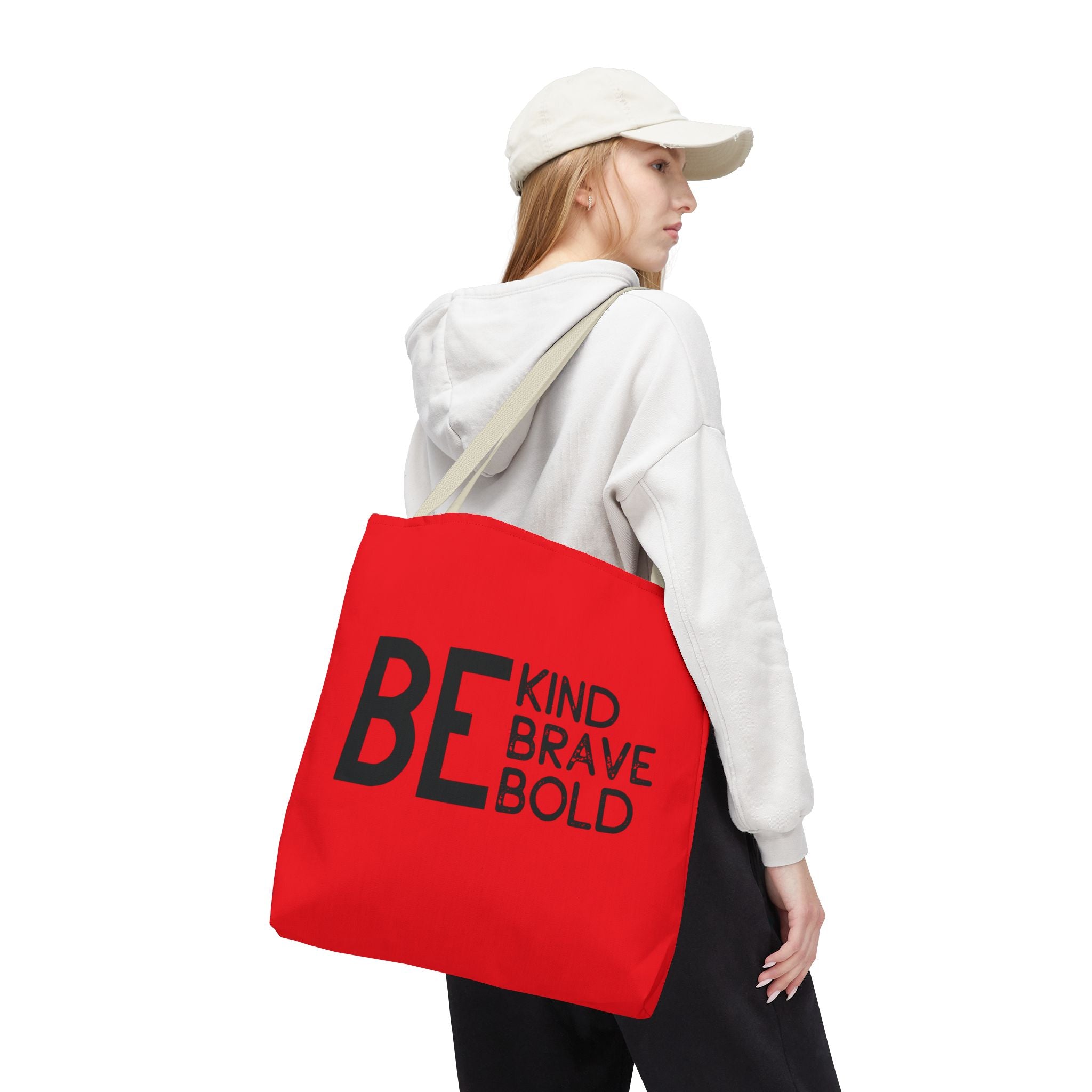 Inspirational Tote Bag - Be Kind Brave Bold - Eco-Friendly Carryall - Red