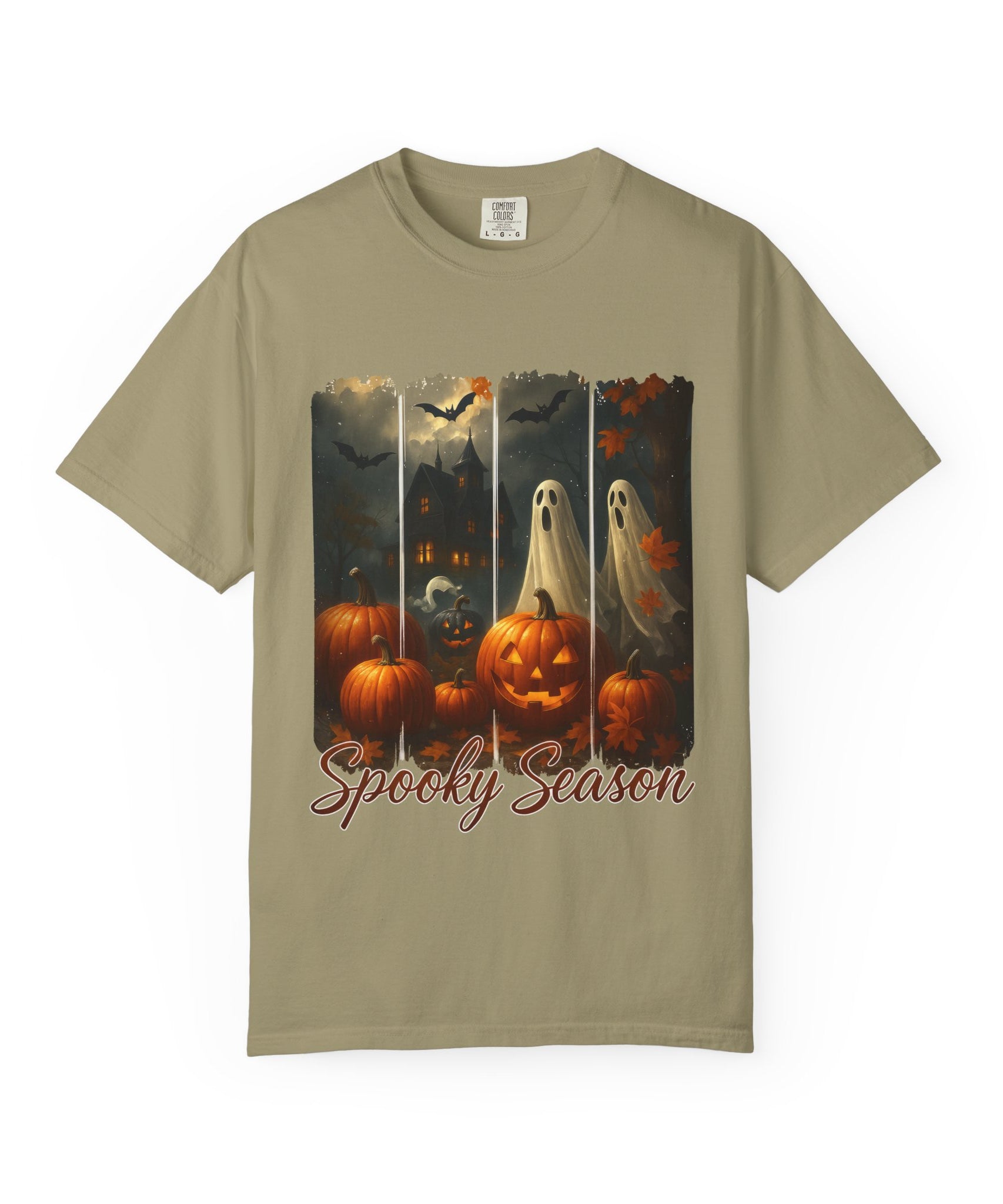 Spooky Season Unisex Halloween T-Shirt – Haunted House, Pumpkins & Ghosts Fall Design - Gallory Hive