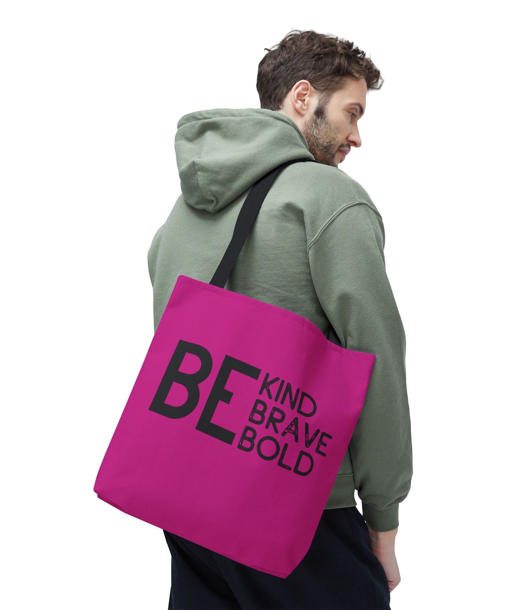 Inspirational Tote Bag - Be Kind Brave Bold - Eco-Friendly Carryall - Dark Pink