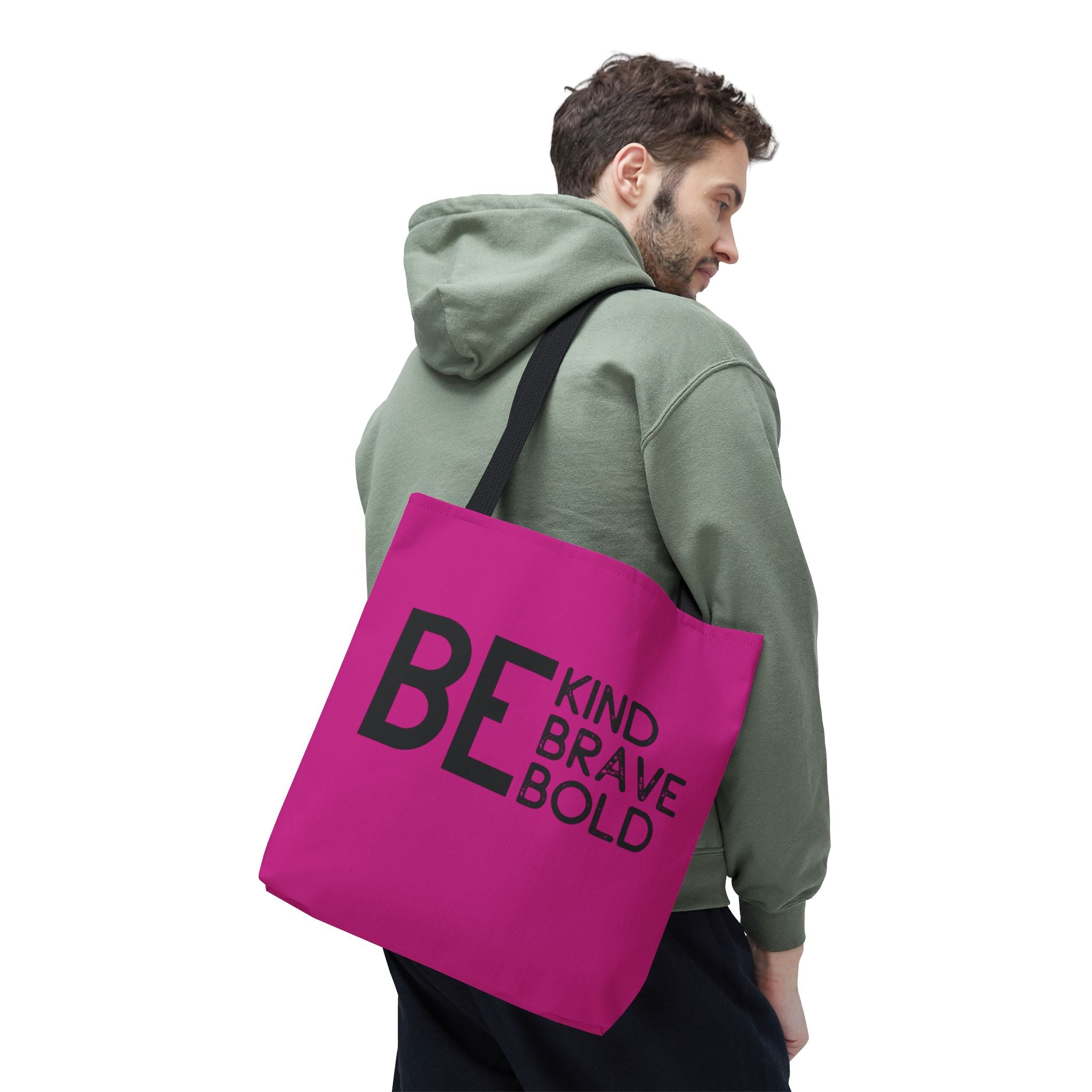 Inspirational Tote Bag - Be Kind Brave Bold - Eco-Friendly Carryall - Dark Pink