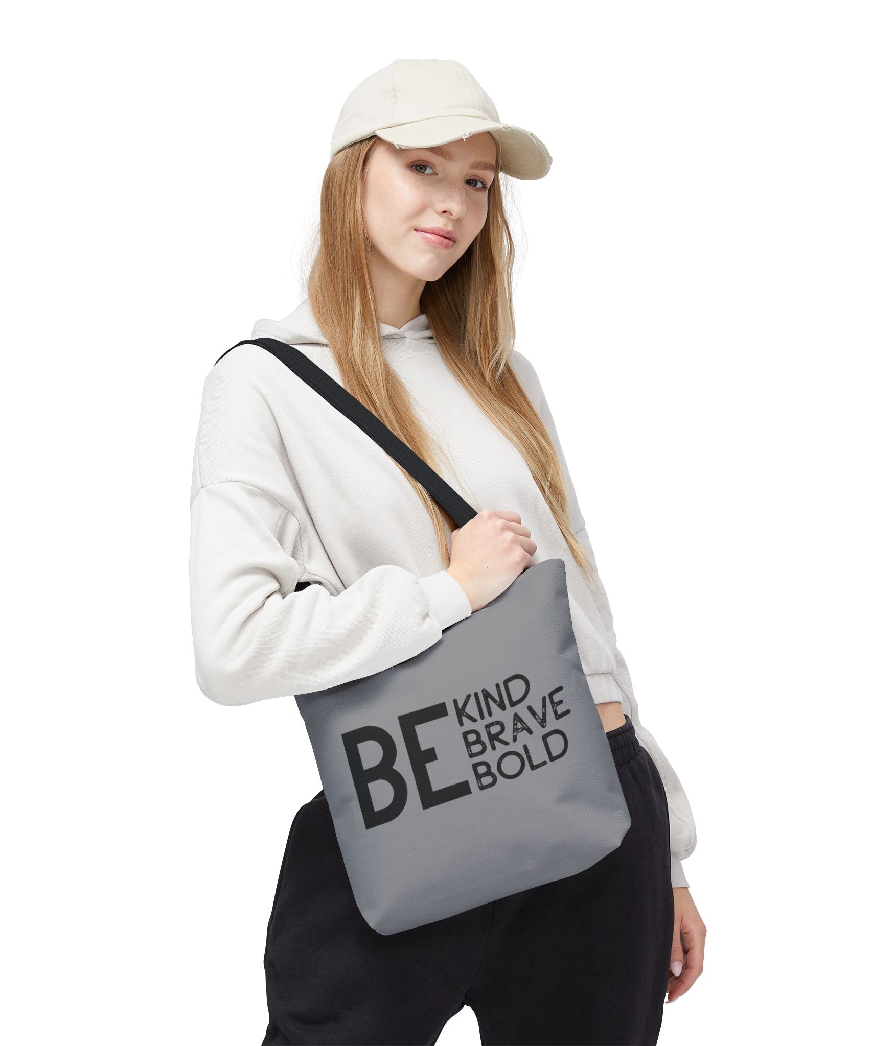 Inspirational Tote Bag - Be Kind Brave Bold - Eco-Friendly Carryall - Grey