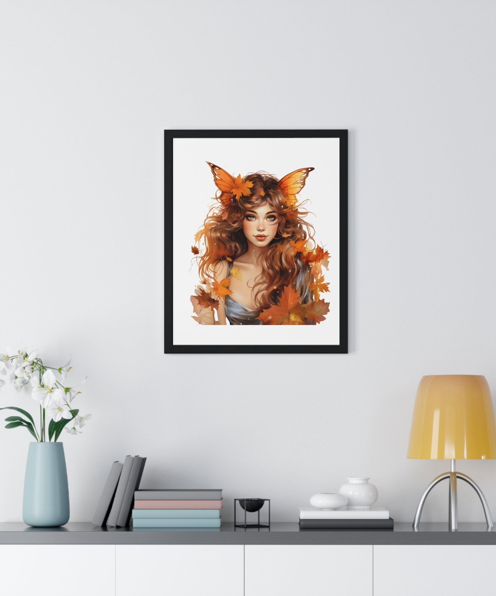 Autumn Fairy Wall Art – Butterfly Muse with Leaf Crown