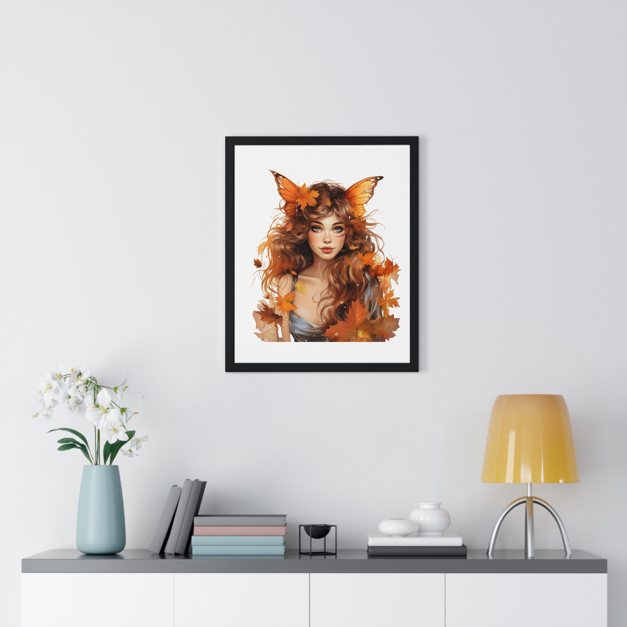 Autumn Fairy Wall Art – Butterfly Muse with Leaf Crown