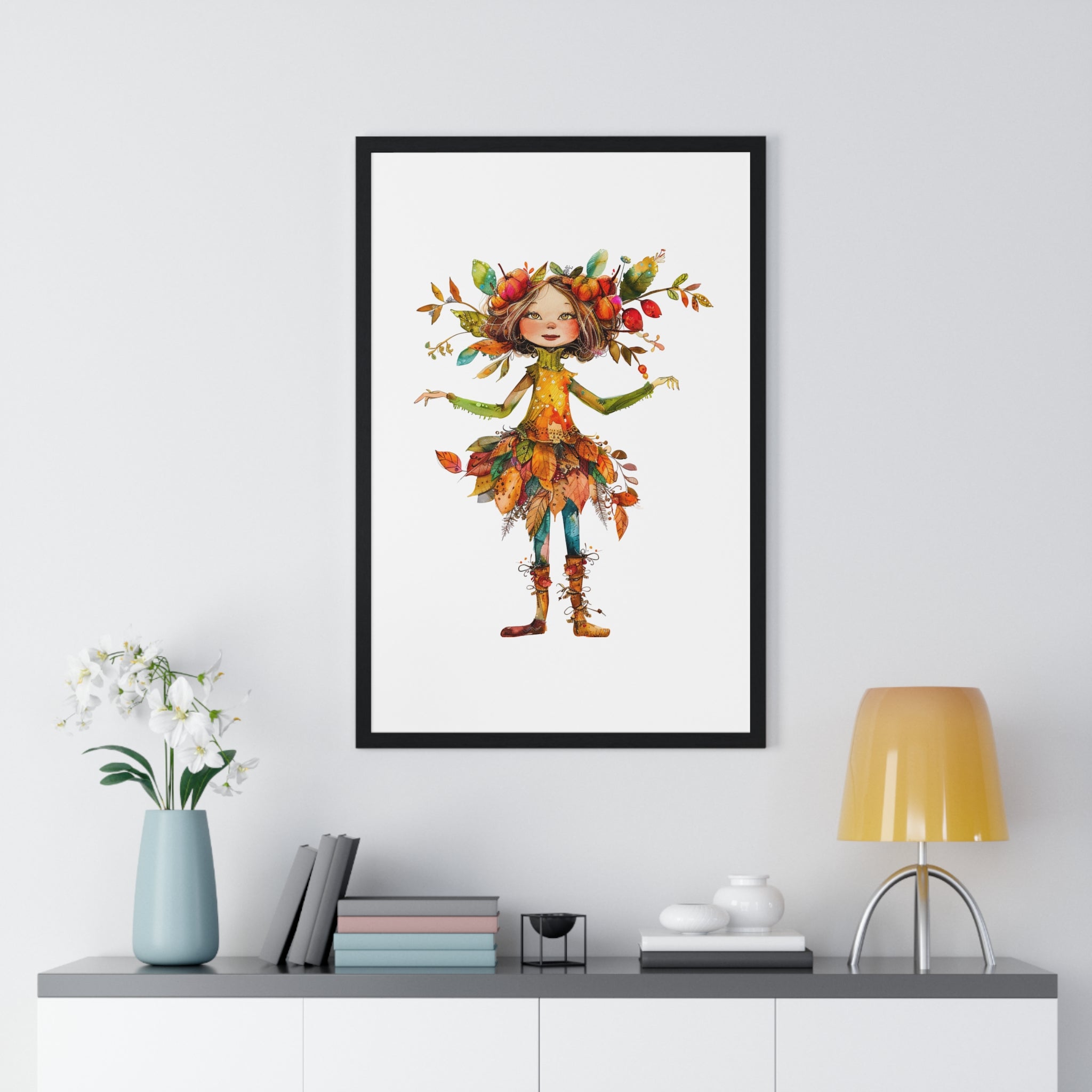 Whimsical Autumn Fairy Wooden Framed Wall Art