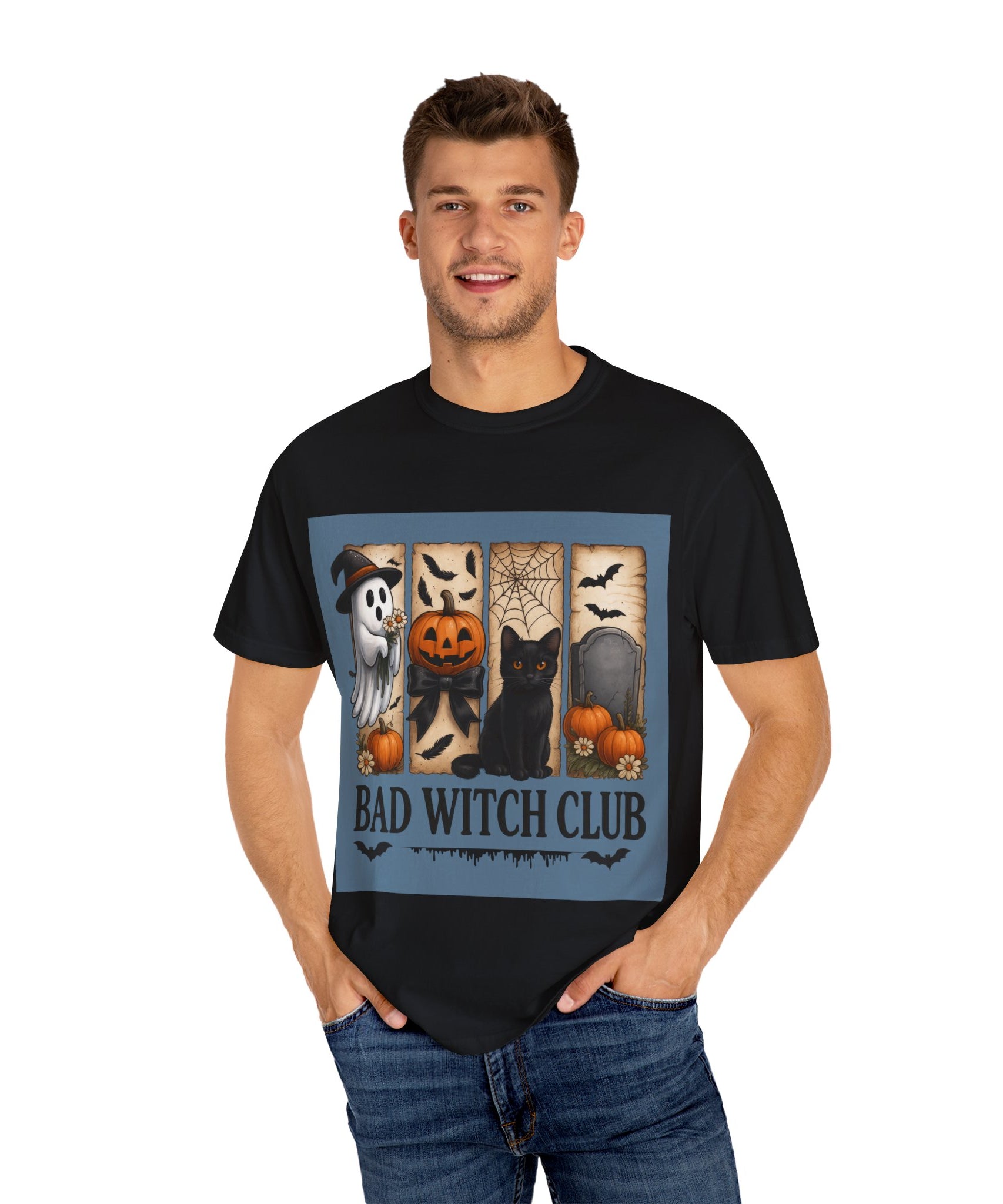 Bad Witch Club Halloween T-Shirt – Cute Ghost, Black Cat, Pumpkin & Spooky Gothic Design - Gallory Hive