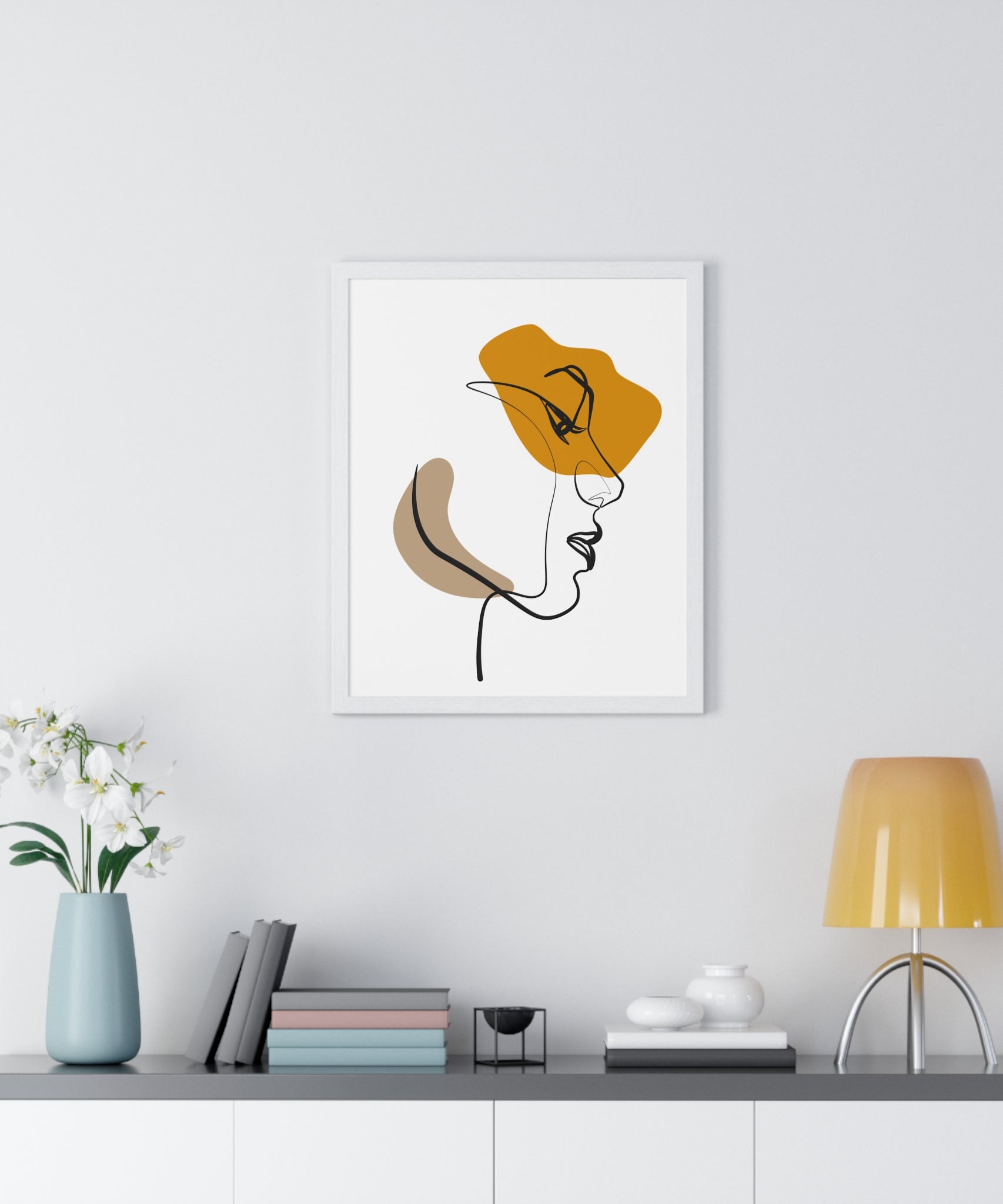 Abstract Profile Line Art – Framed Face Print