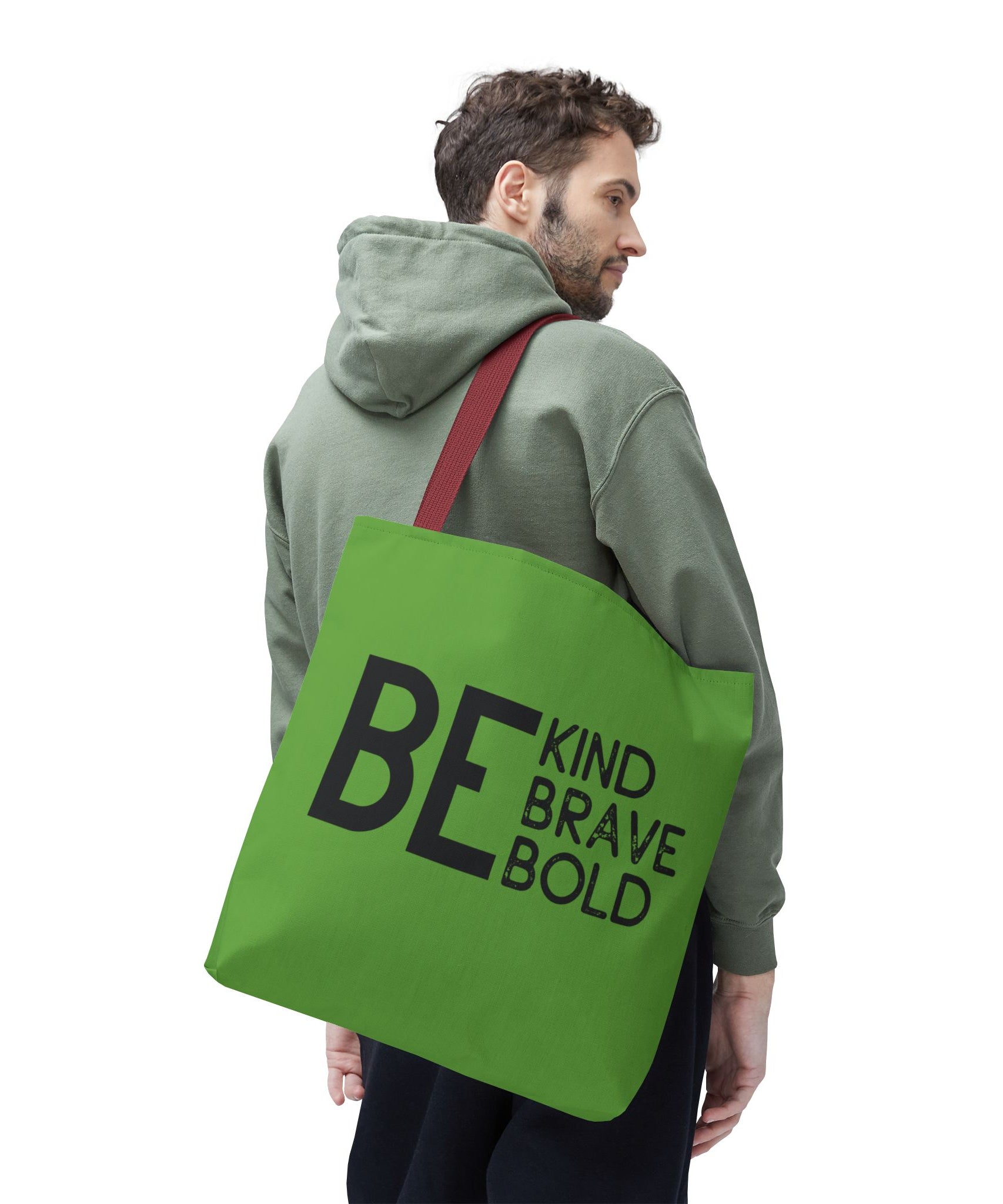 Inspirational Tote Bag - Be Kind Brave Bold - Eco-Friendly Carryall - Green
