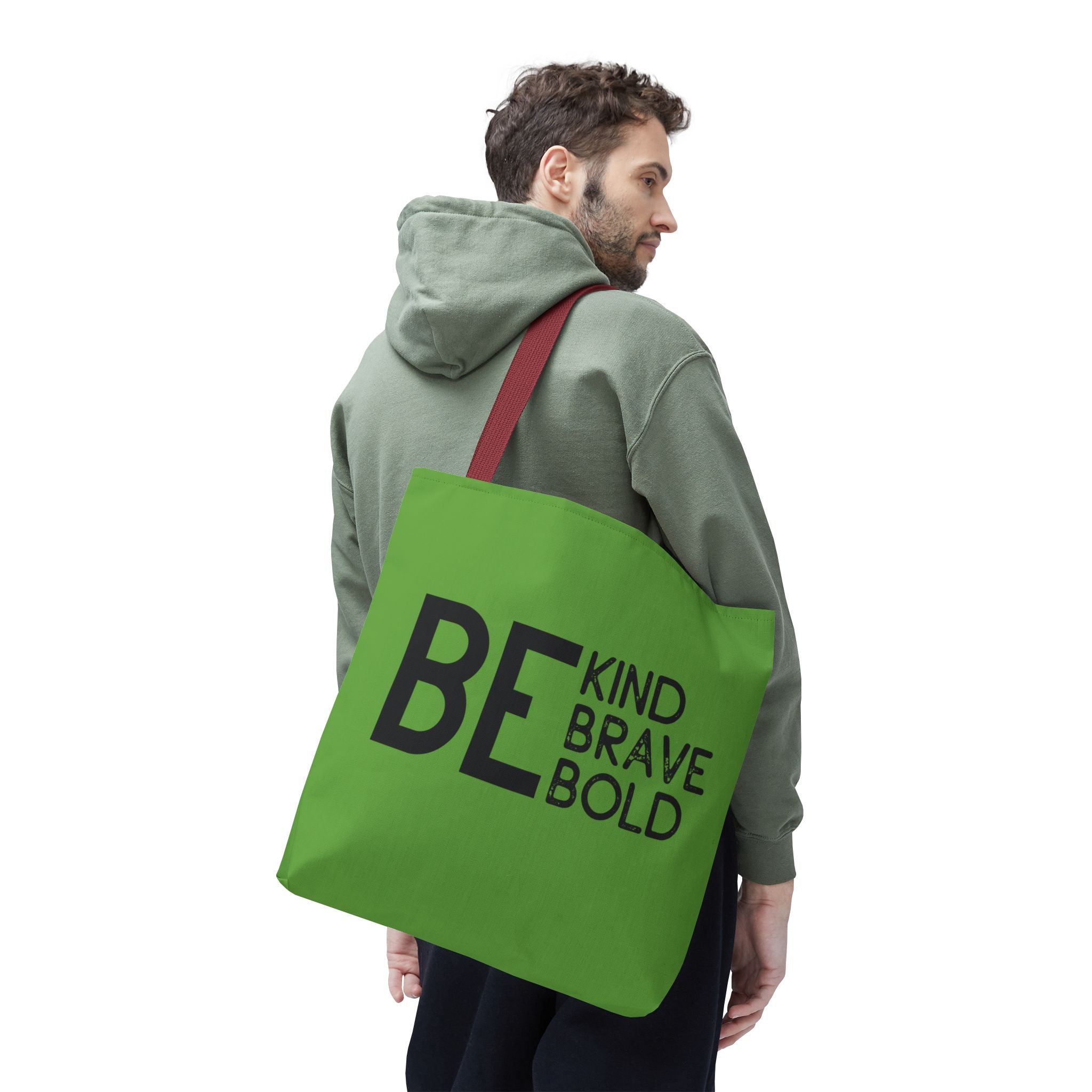 Inspirational Tote Bag - Be Kind Brave Bold - Eco-Friendly Carryall - Green