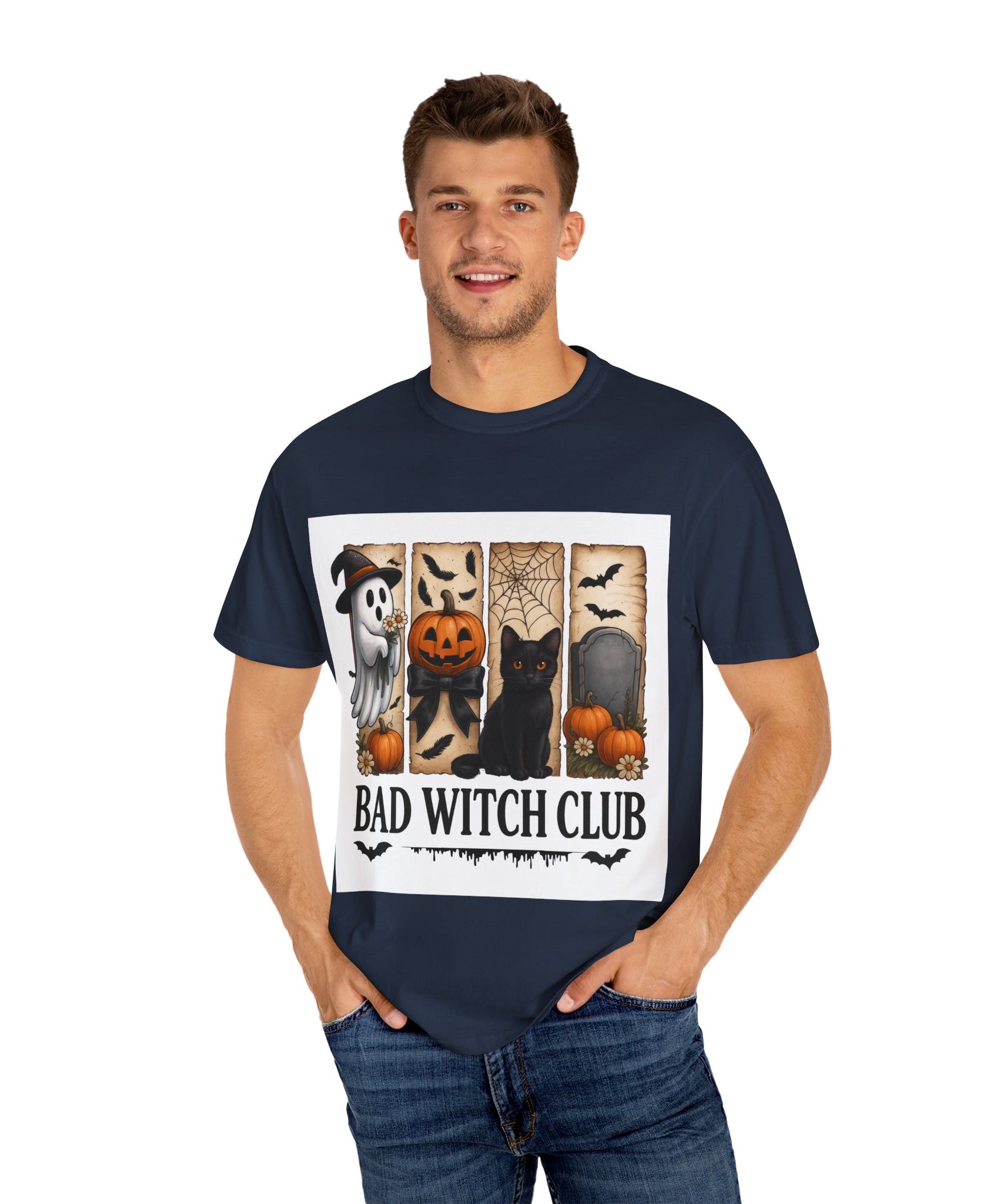 Bad Witch Club Halloween T-Shirt – Cute Ghost, Black Cat, Pumpkin & Spooky Gothic Design - Gallory Hive