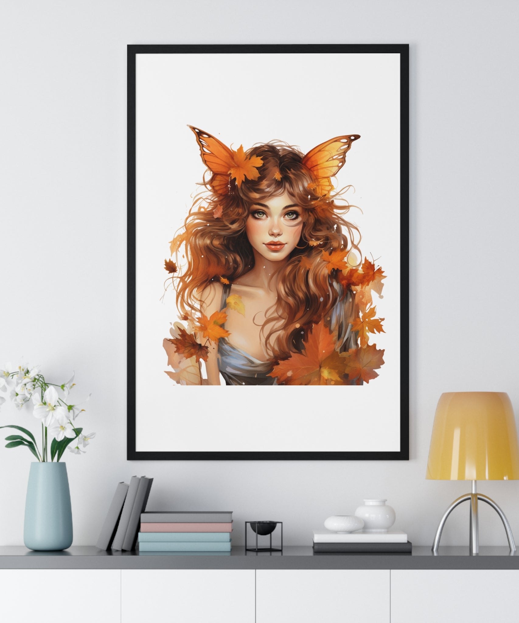 Autumn Fairy Wall Art – Butterfly Muse with Leaf Crown
