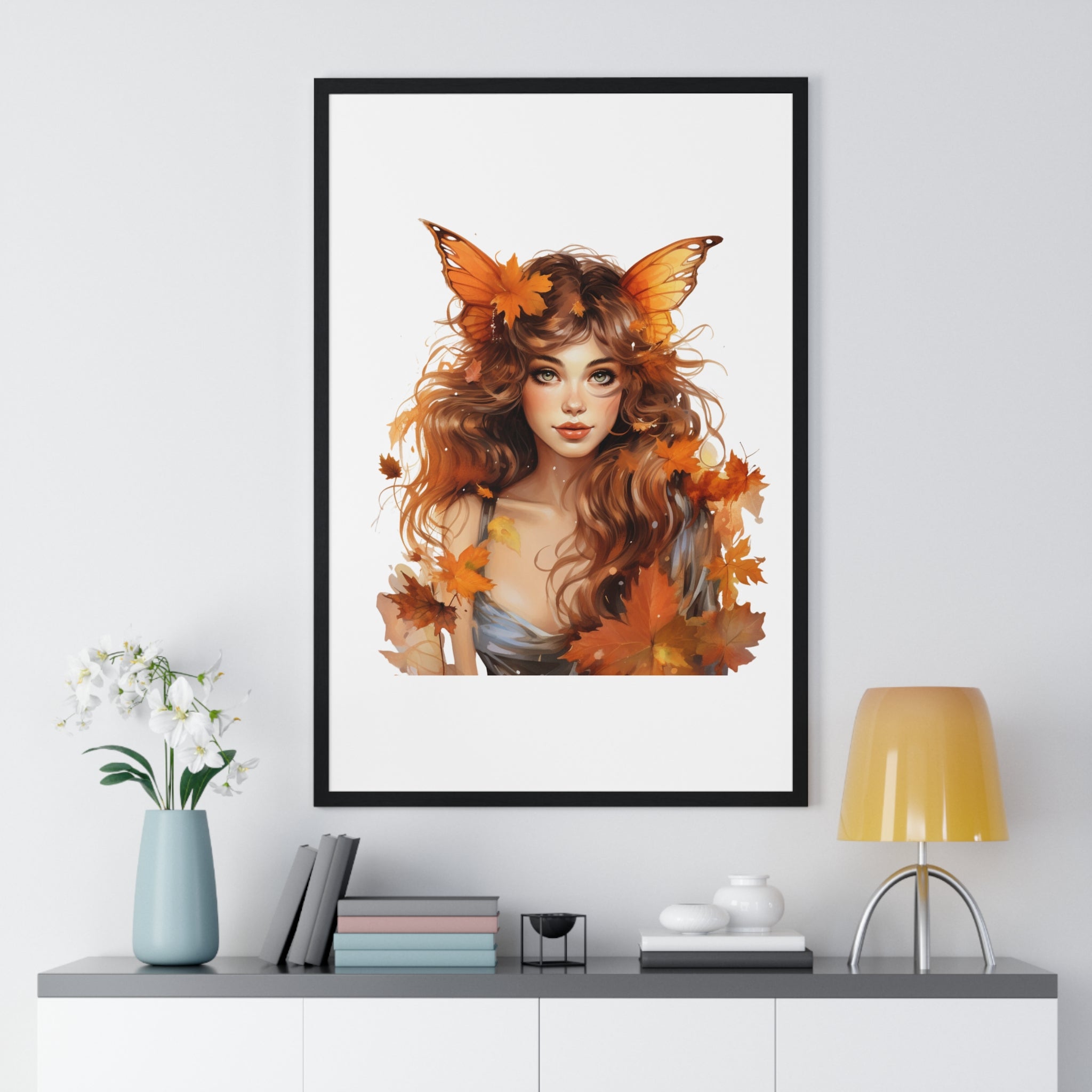 Autumn Fairy Wall Art – Butterfly Muse with Leaf Crown