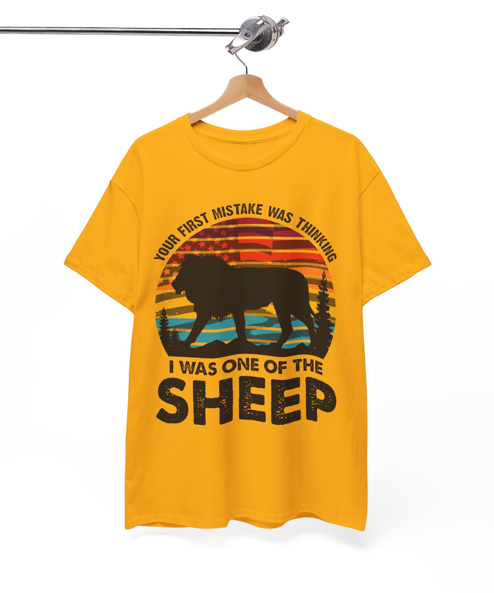 Bold Lion Tee with USA Flag Sunset | Gallory Hive