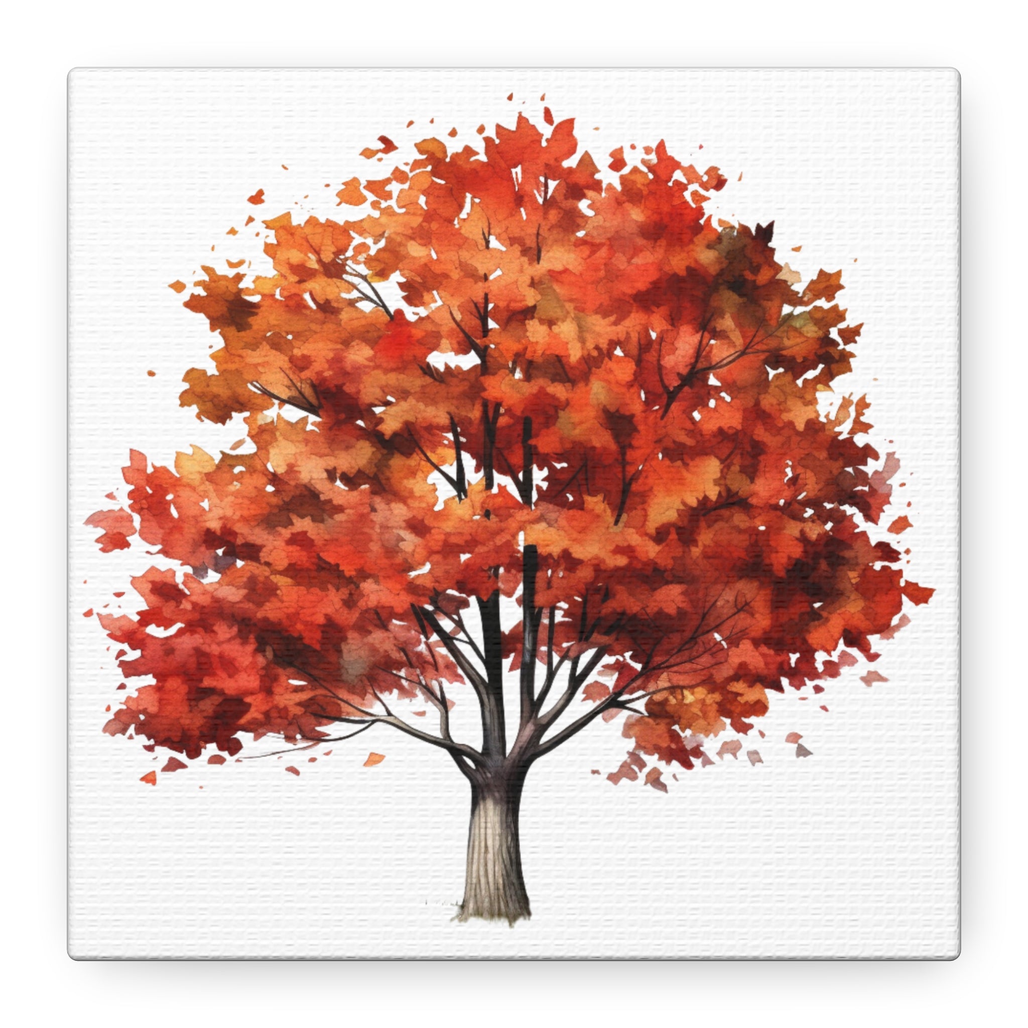 Harvest Blaze – Autumn Tree Illustration on Floral Canvas Wall Art