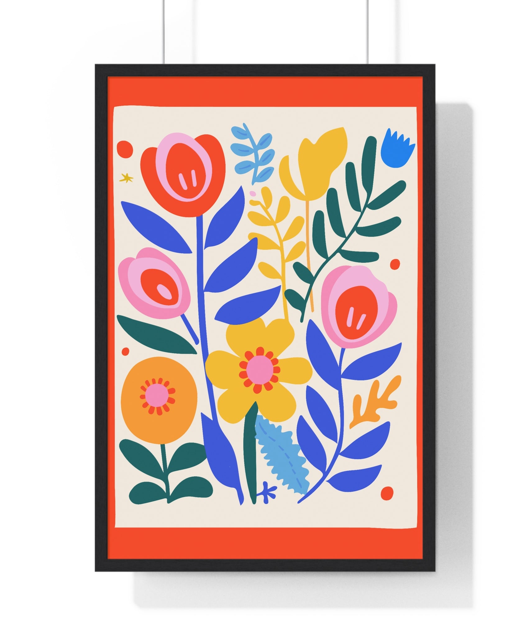 Vibrant Wildflower Art on Silver Grey Grid in Premium Frame