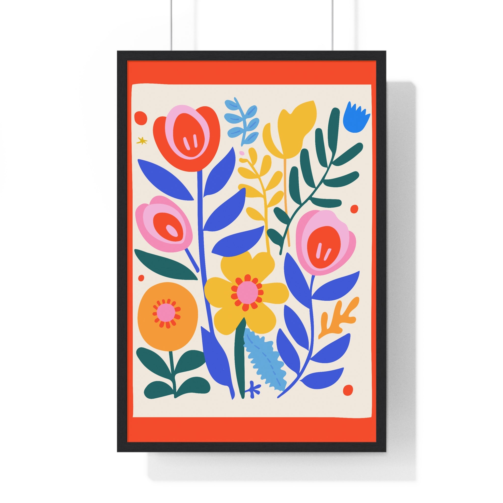 Vibrant Wildflower Art on Silver Grey Grid in Premium Frame
