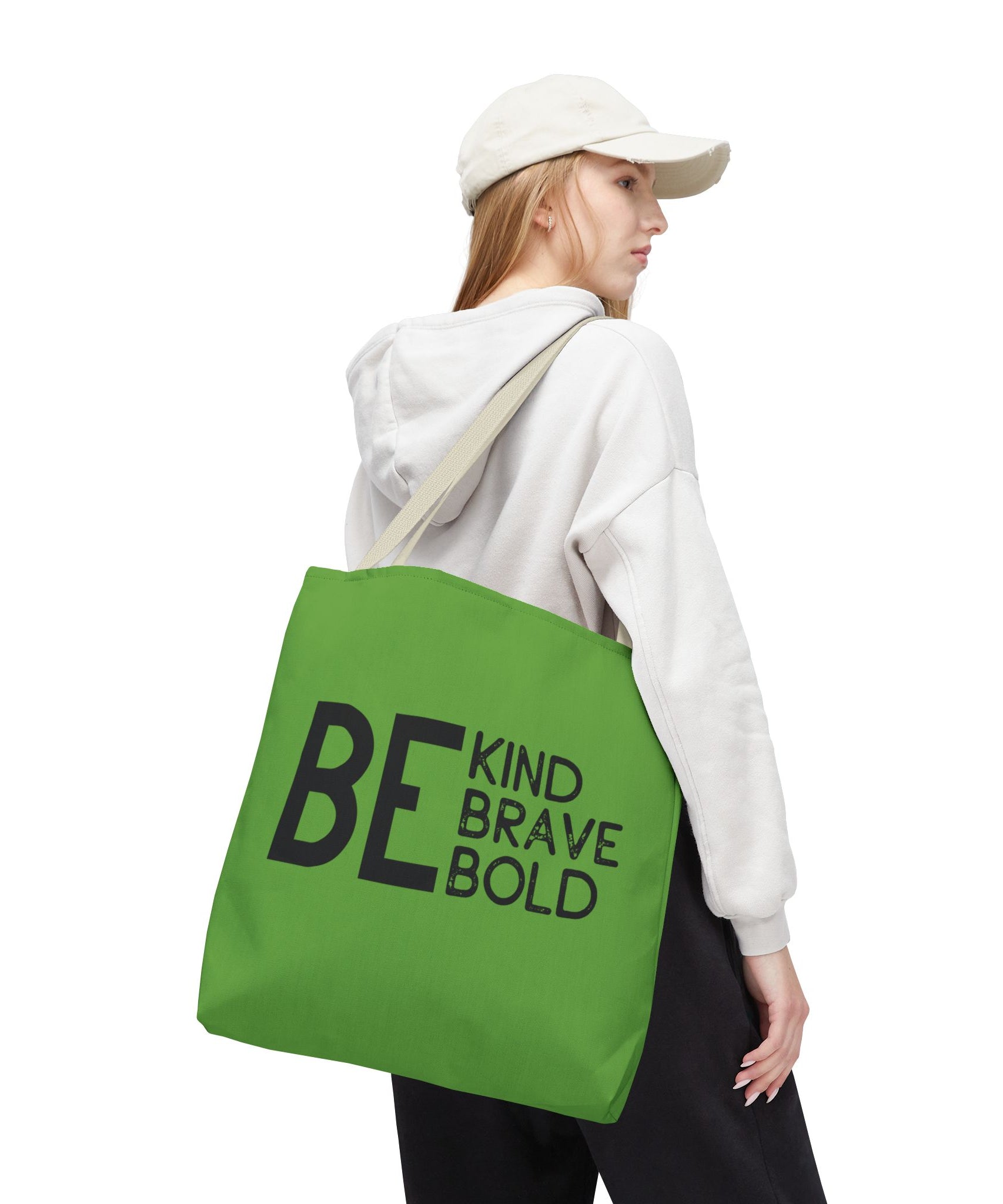 Inspirational Tote Bag - Be Kind Brave Bold - Eco-Friendly Carryall - Green