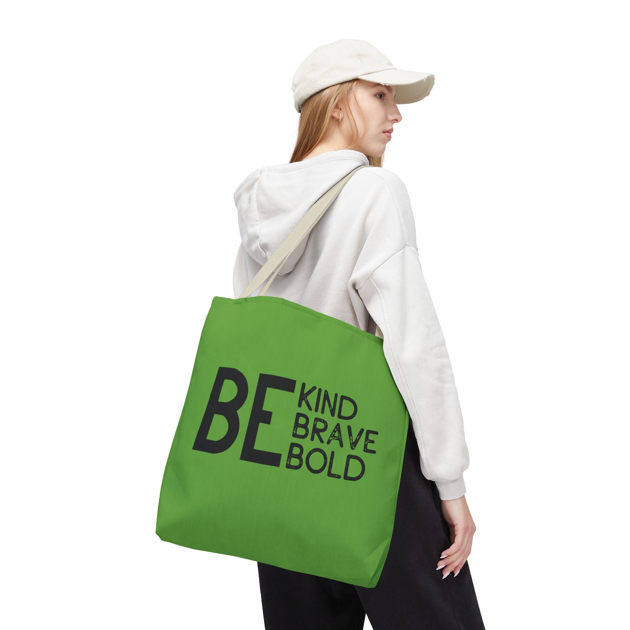 Inspirational Tote Bag - Be Kind Brave Bold - Eco-Friendly Carryall - Green