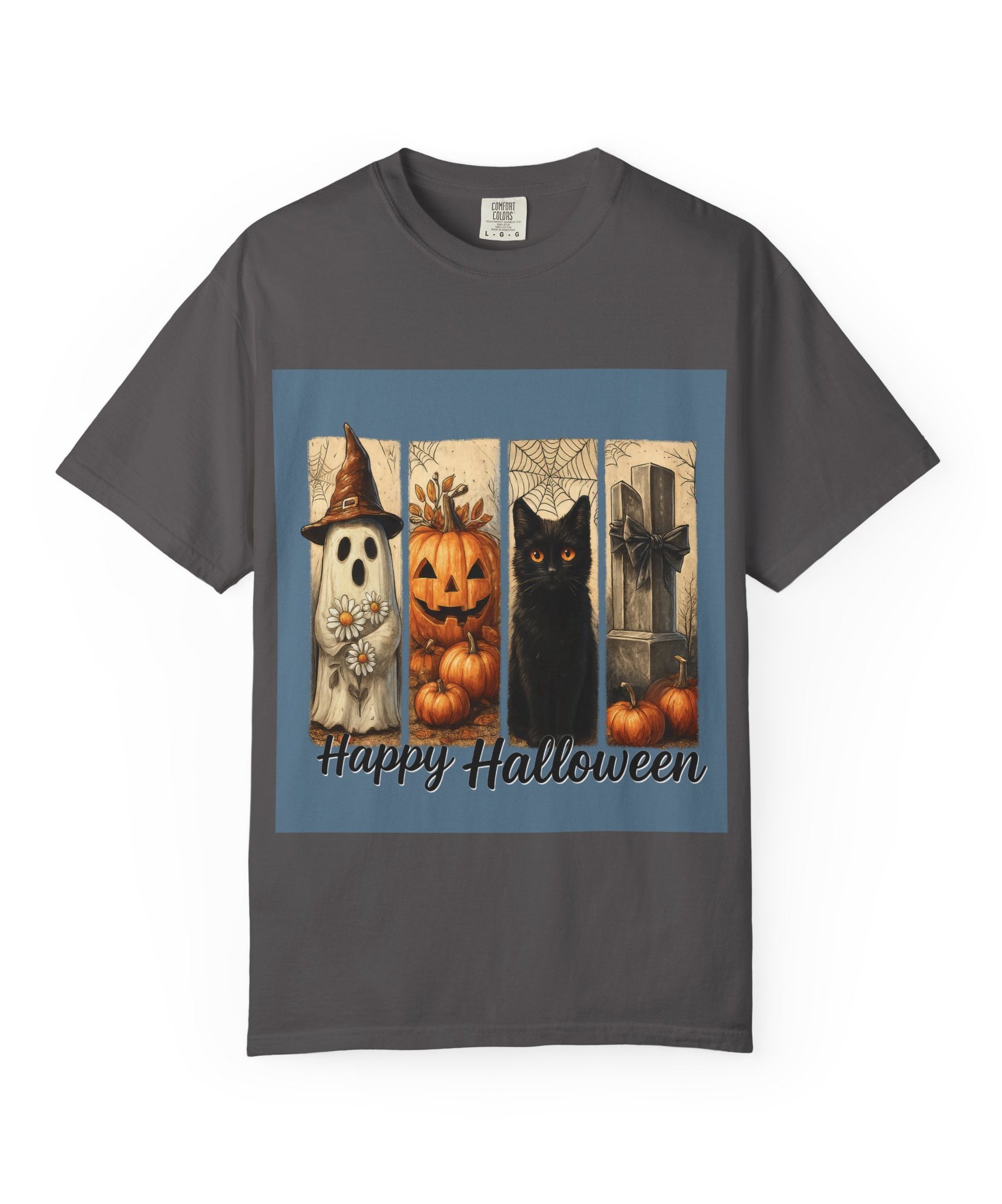 Happy Halloween Unisex T-Shirt – Ghost, Black Cat & Pumpkin Graphic Tee - Gallory Hive