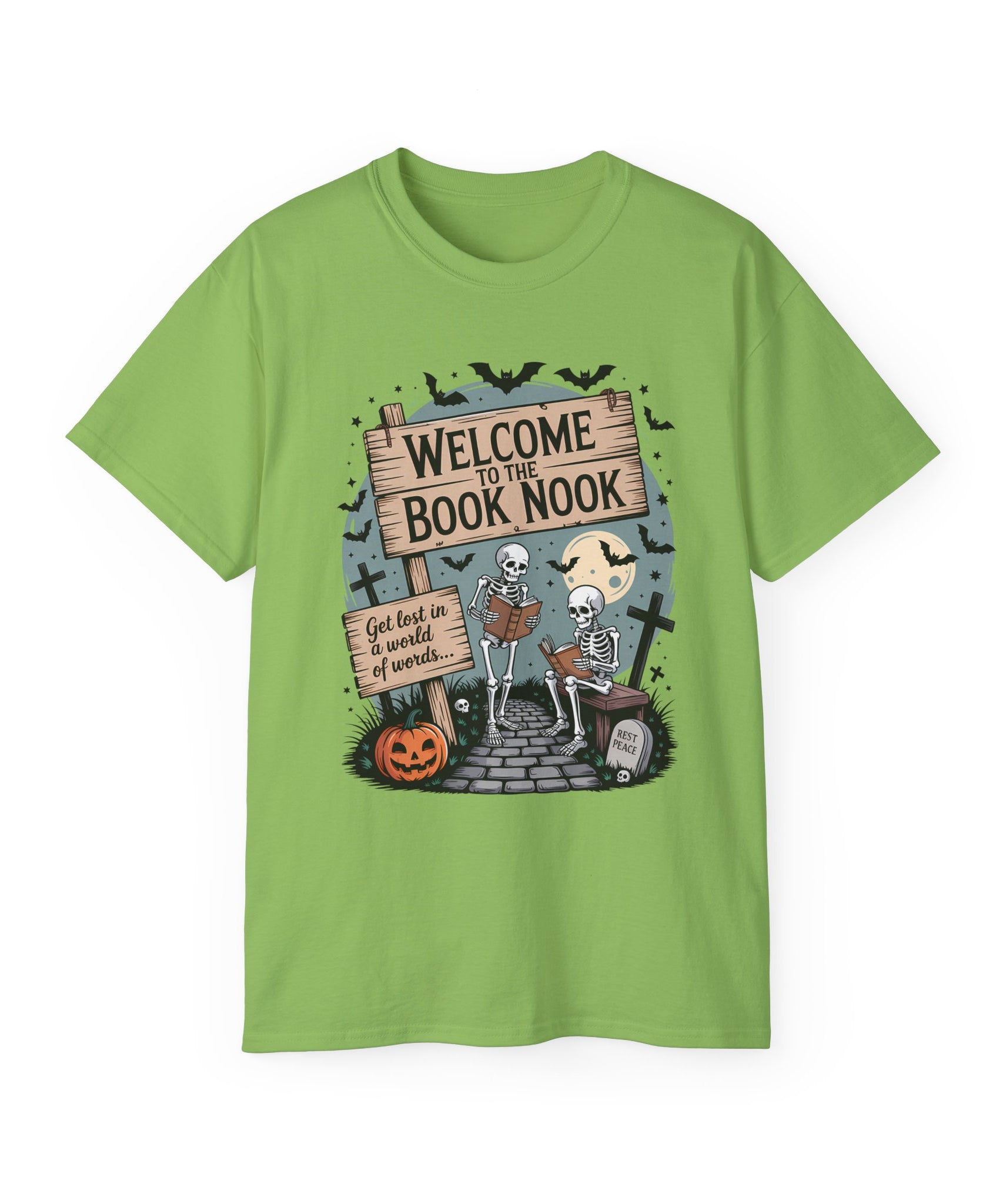 Welcome Book Nook Halloween Skeleton Tee | Gallory Hive