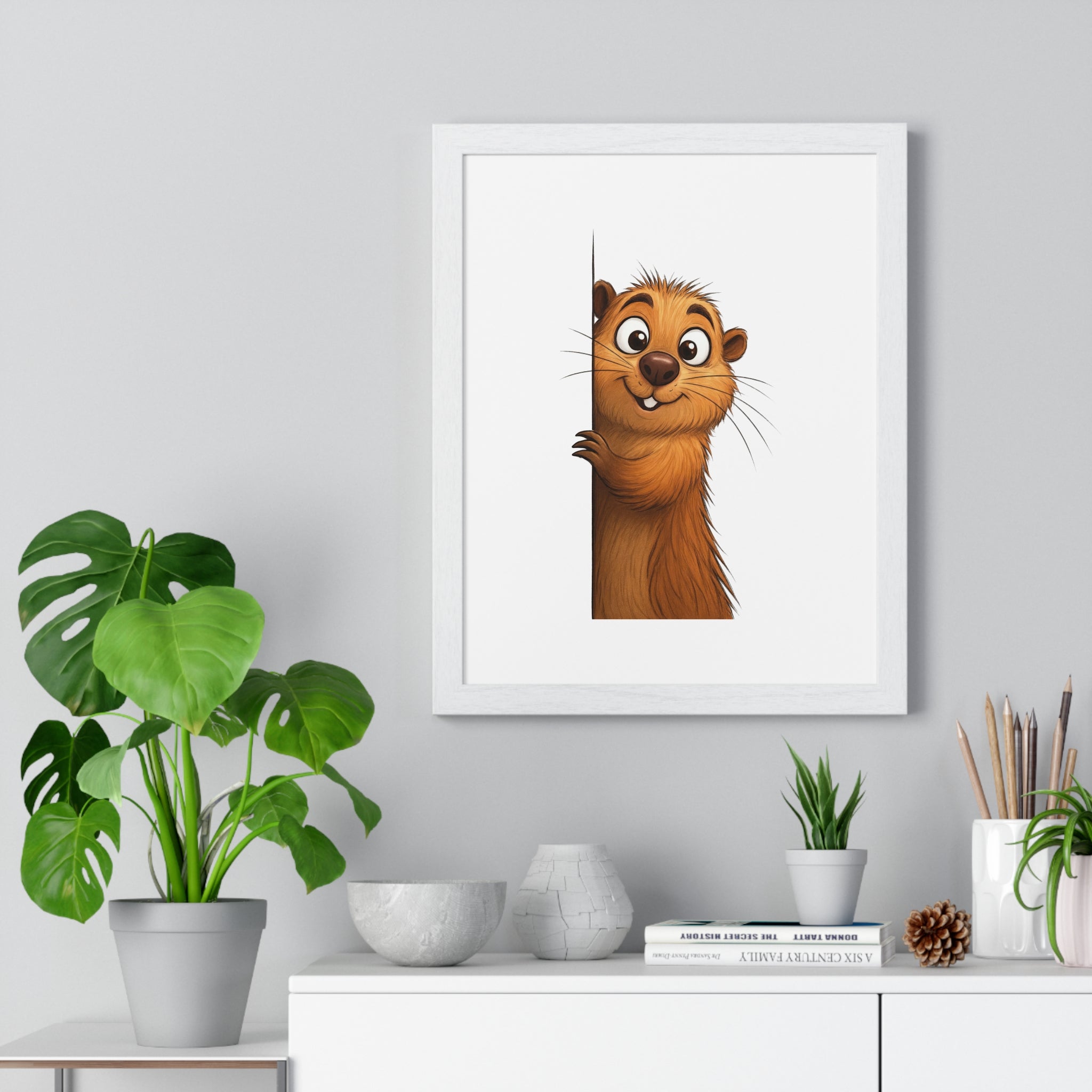 Playful Groundhog Peekaboo Wall Art – Wooden Frame Decor for Kids & Animal Lovers