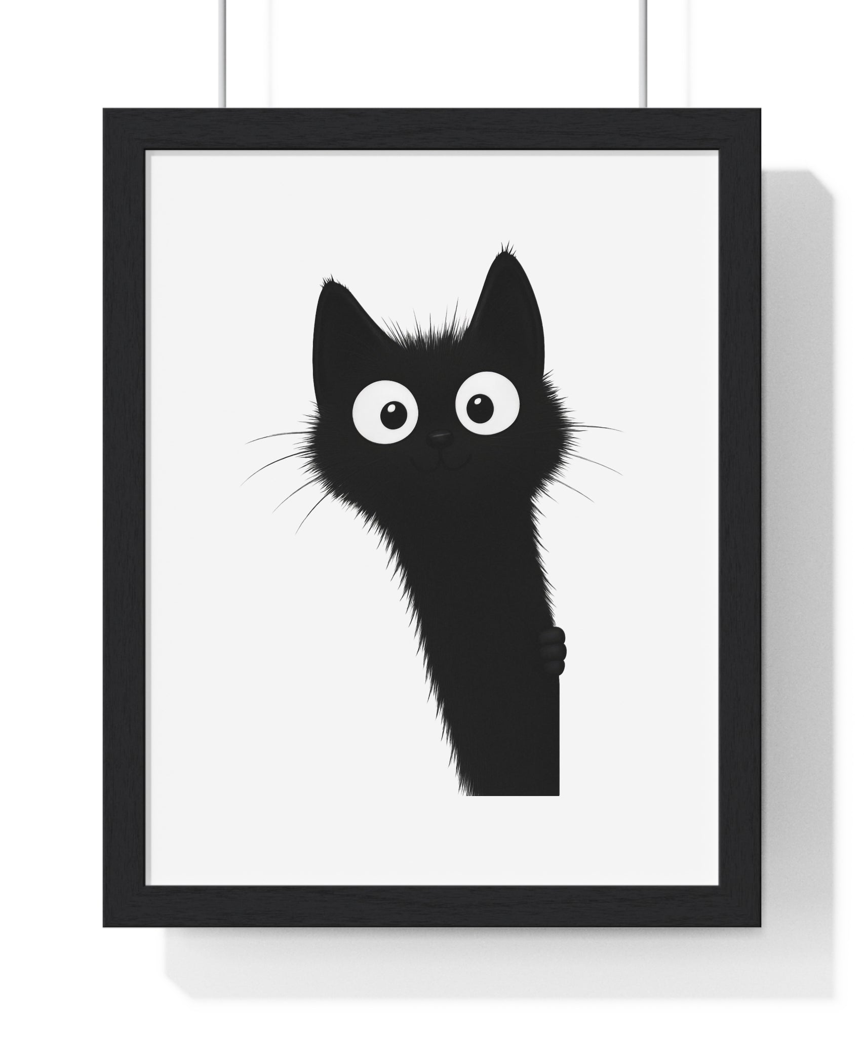 Wooden Frame Wall Decor with Playful Black Cat Print