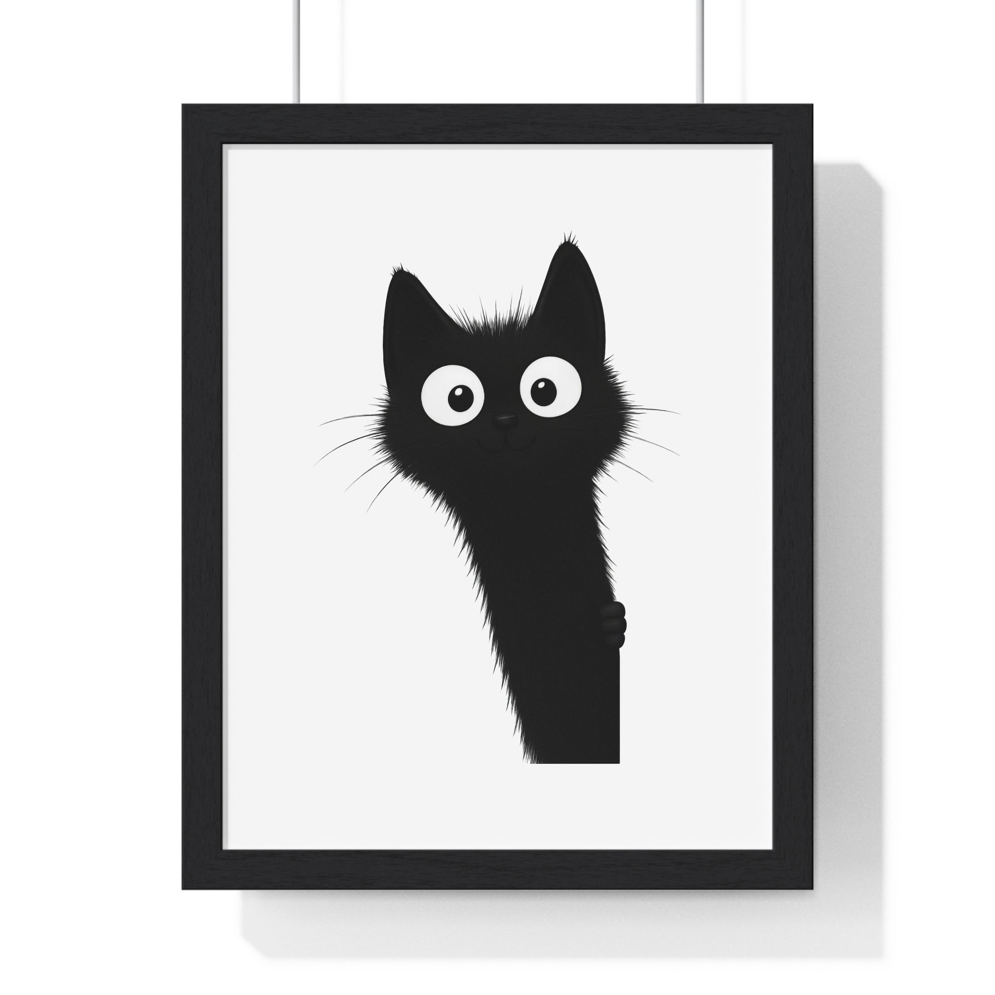 Wooden Frame Wall Decor with Playful Black Cat Print