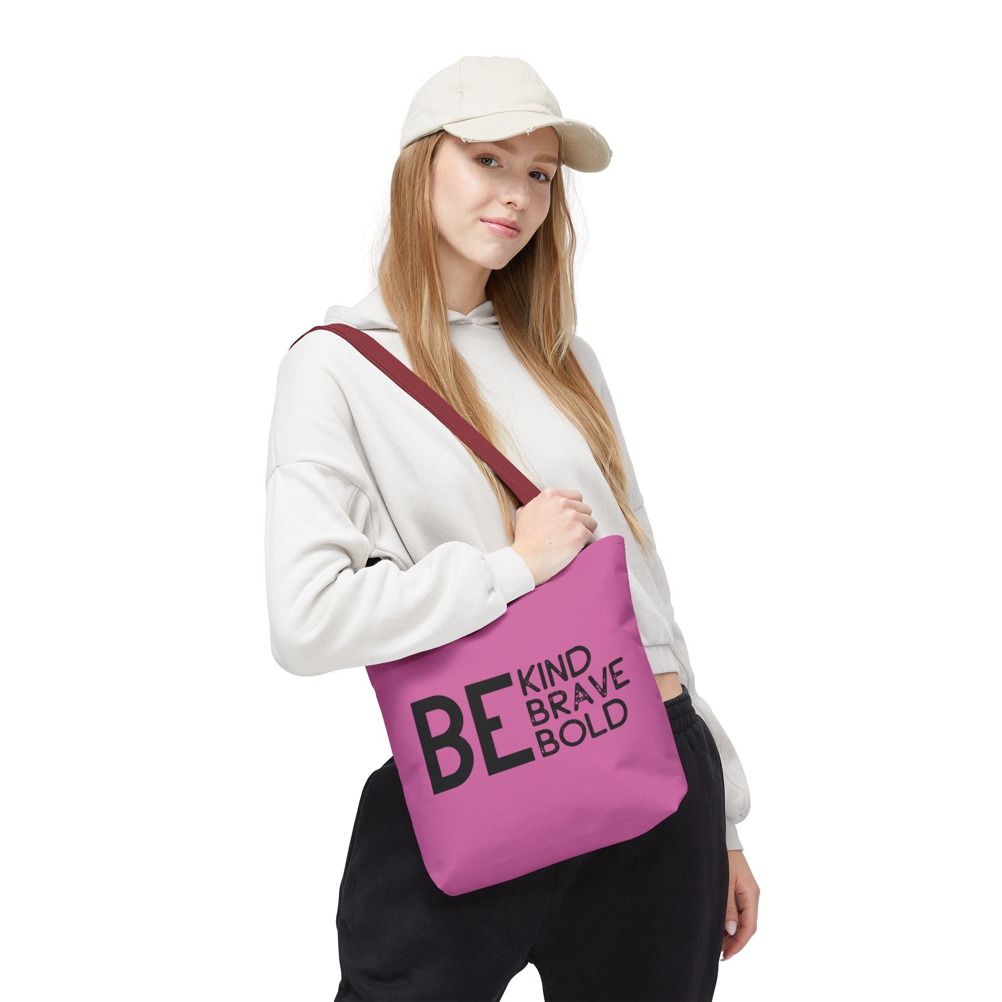 Inspirational Tote Bag - Be Kind Brave Bold - Eco-Friendly Carryall - Light Pink