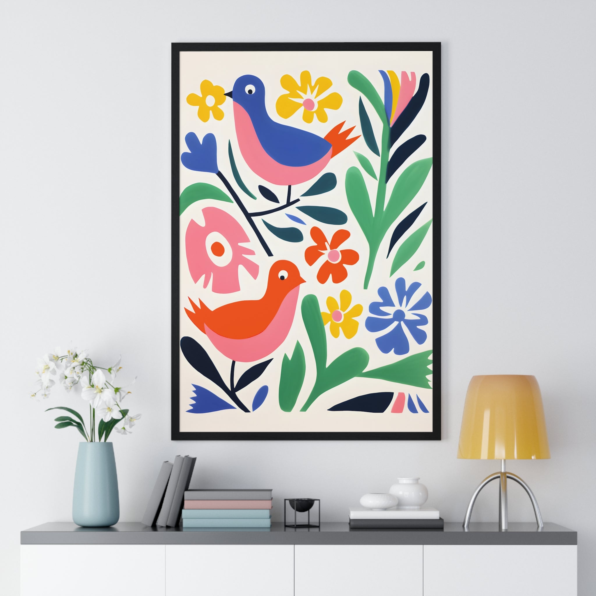 Vintage Bird & Floral Design – Wooden Frame Print | Gallory Hive