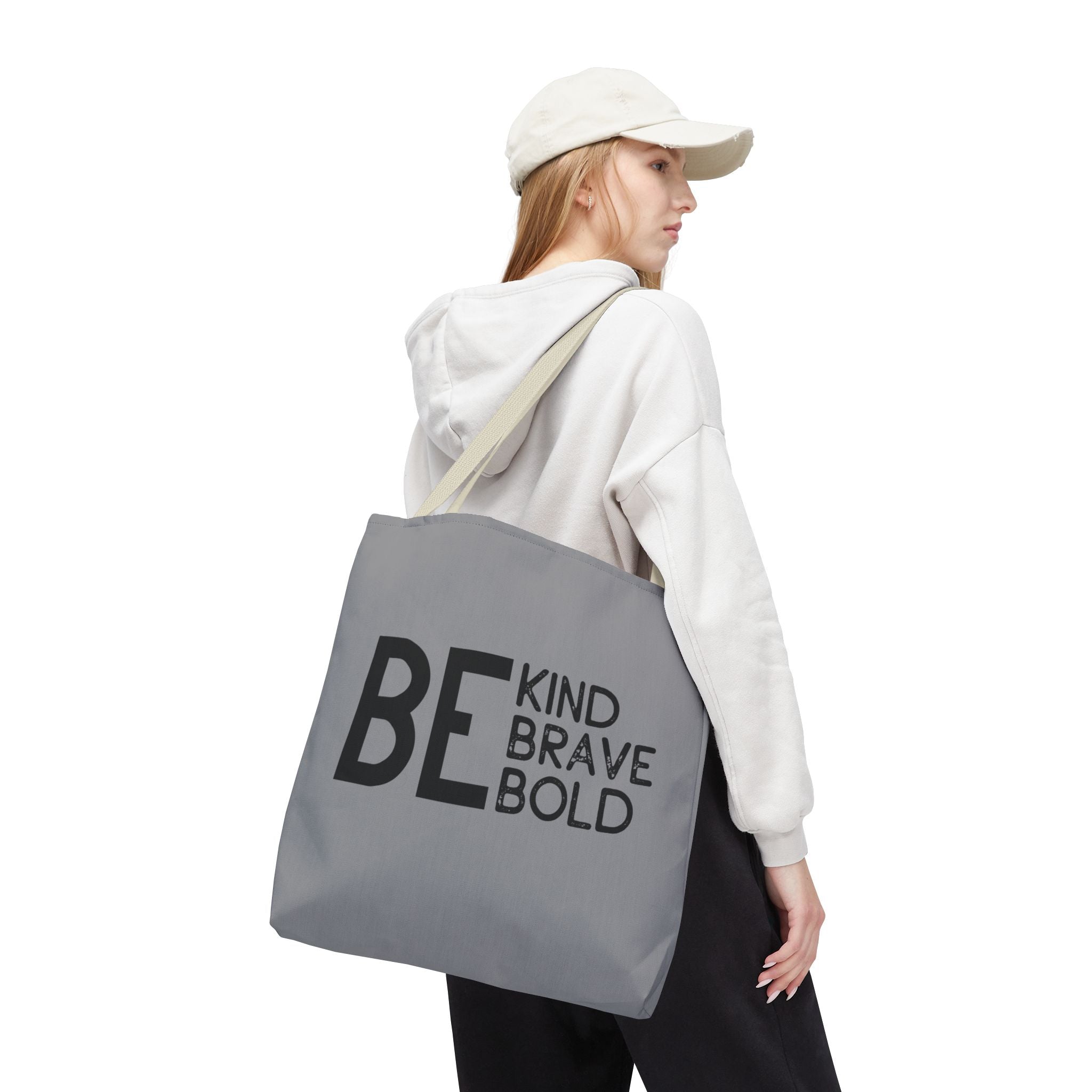 Inspirational Tote Bag - Be Kind Brave Bold - Eco-Friendly Carryall - Grey