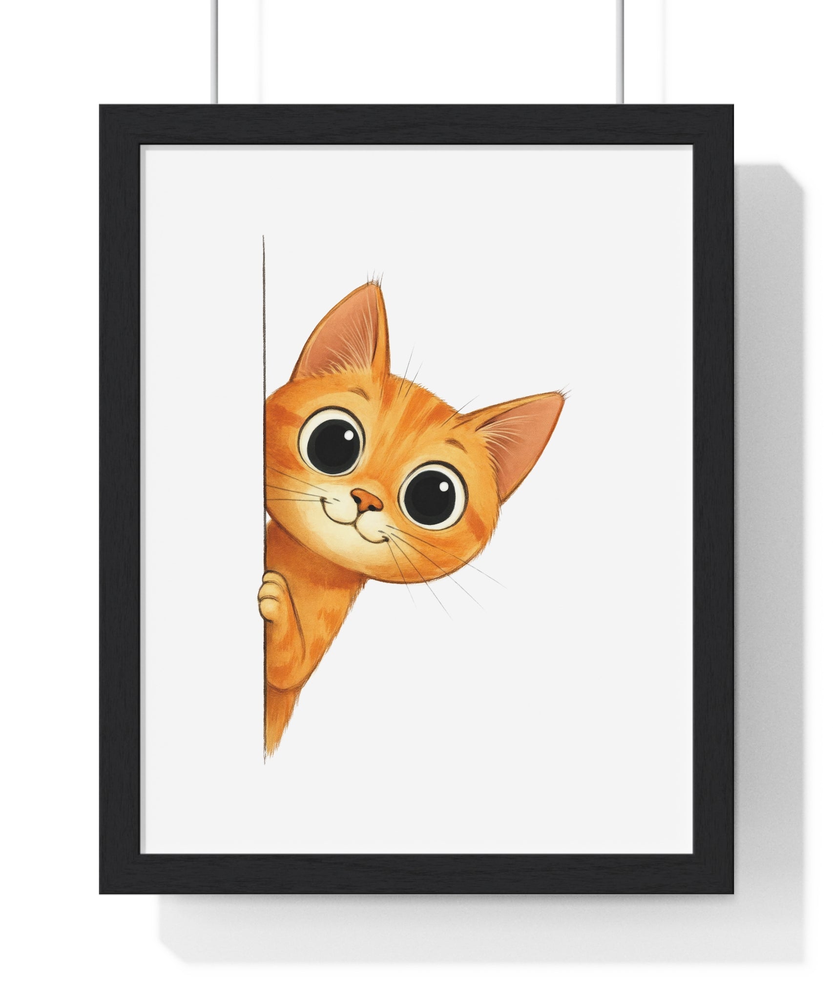 Peekaboo Orange Cat Wall Art – Wooden Frame Decor for Kids & Cat Lovers