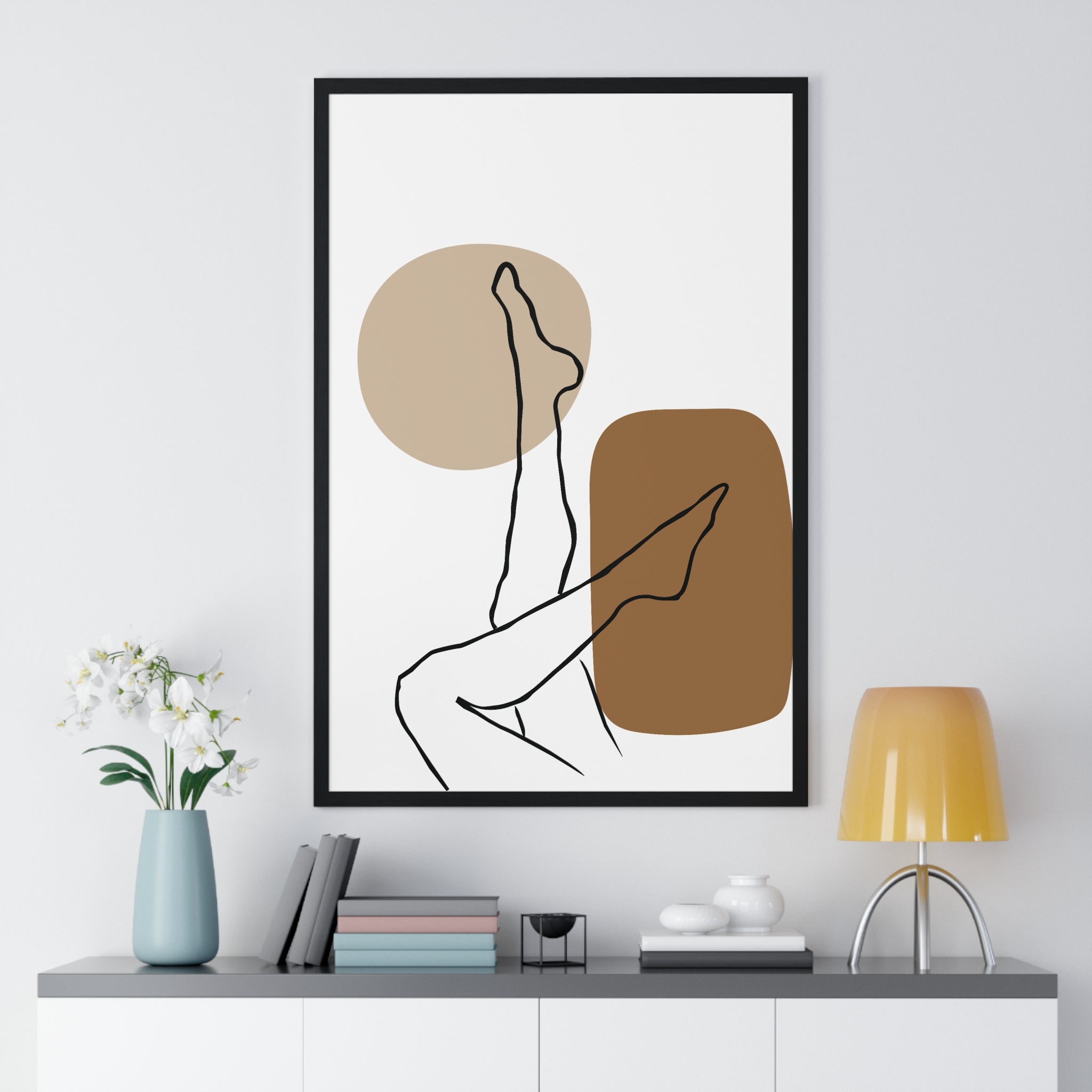 Minimalist Legs Line Art – Abstract Earth Tone Print on Premium Wooden Frame