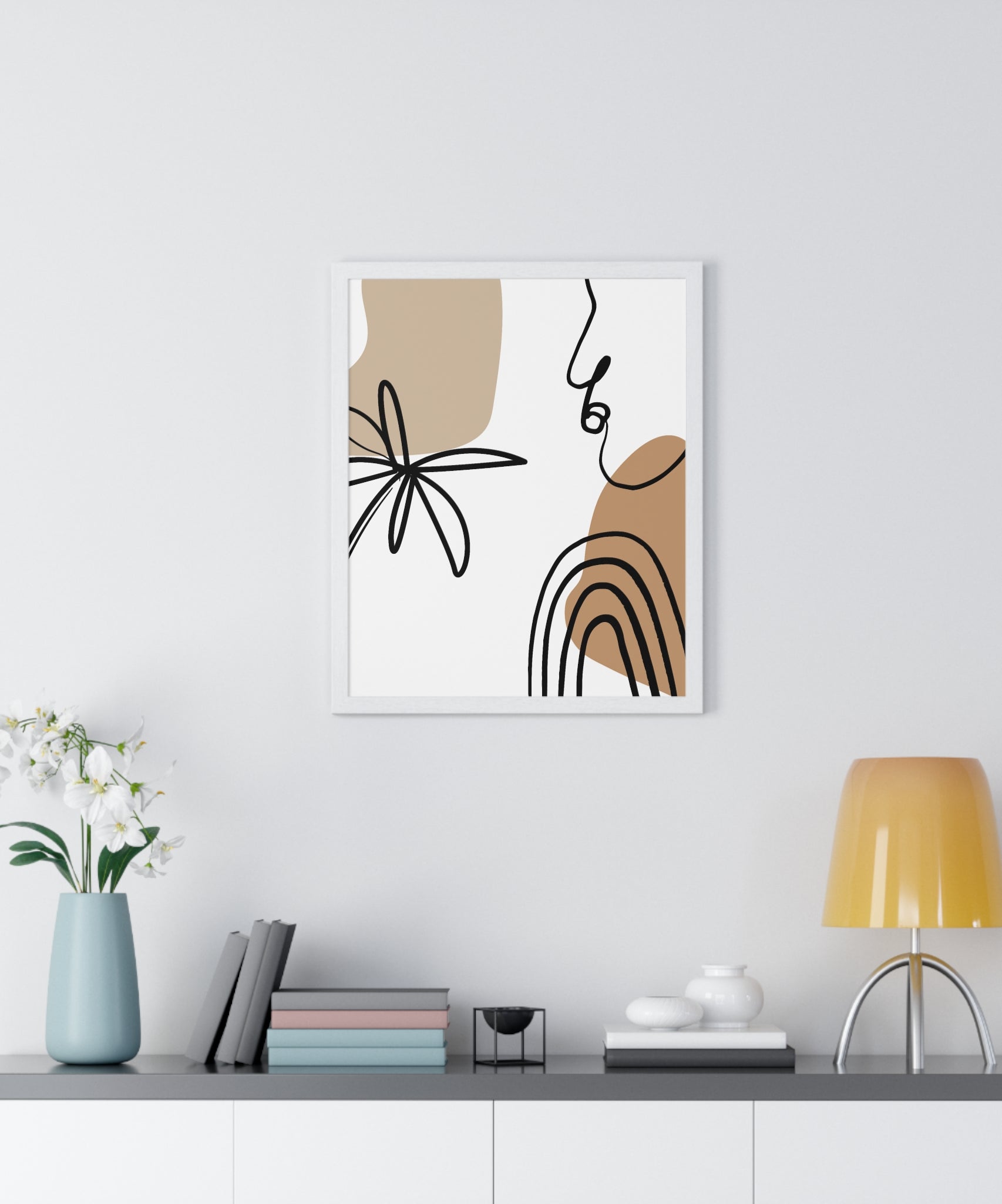 Abstract Face & Floral Art – Wooden Framed Poster